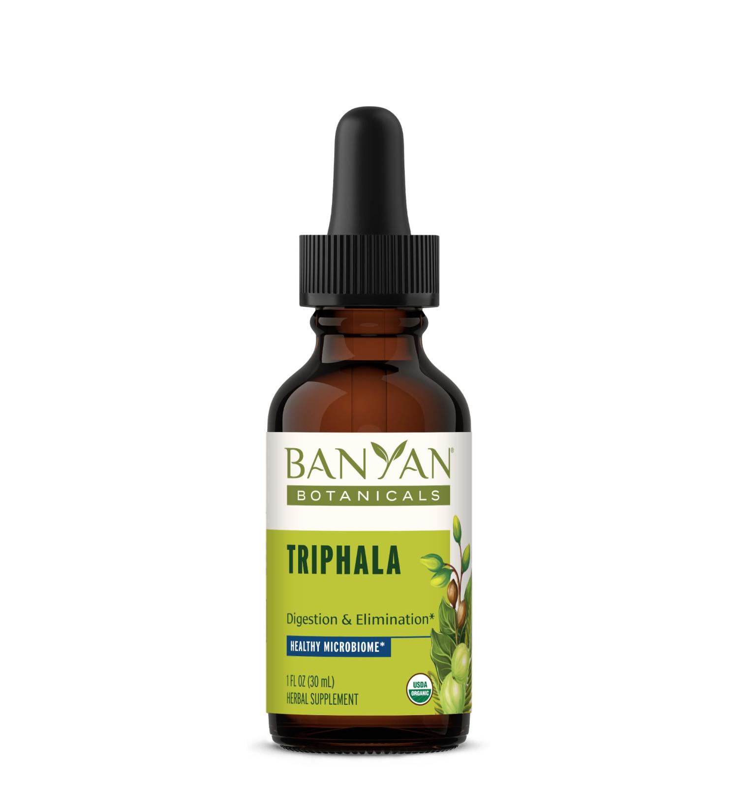 Banyan Botanicals Triphala Liquid Extract - Organic Digestion Supplement with Amla, Haritaki & Bibhitaki Colon Support & Healthy Gut Microbiome* 1 fl oz Non-GMO Sustainably Sourced Vegan - Buy Online on GoSupps.com