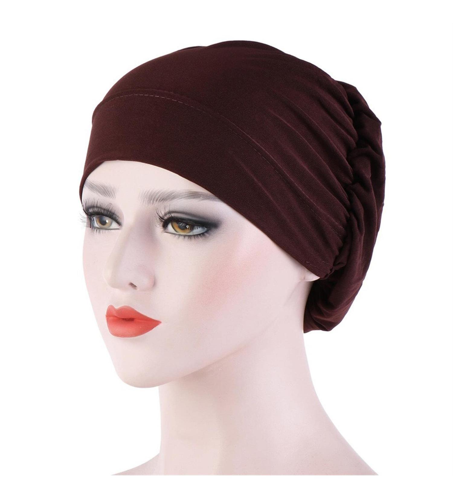 XUEQI Fashion Hair Bonnet Sleep Cap for Women Muslim Soft Head Headwear India Hat Turban Wrap Cap Brown