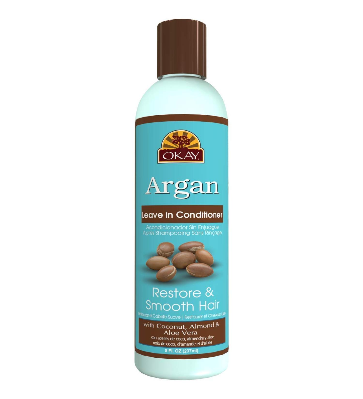 OKAY Argan Leave In Conditioner - Hydrating & Smoothing for All Hair Types | Paraben Sulfate Silicone Free - 8 Oz - Buy Online on GoSupps.com