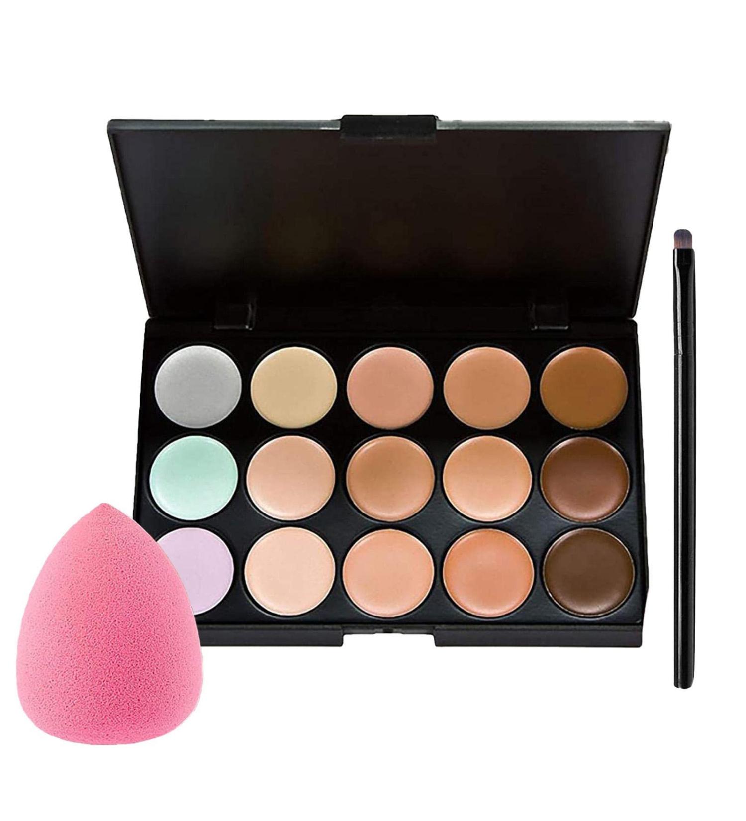 REMEK Cream Concealers Pure Full Coverage Cosmetic Cream Makeup Kit | Makeup Concealer 15 Colours and 1 Makeup Brushes and 1 Puff Egg - Buy Online on GoSupps.com