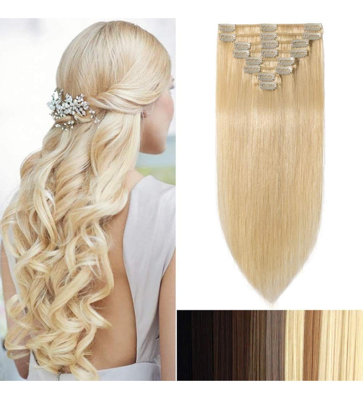 Real Remy Human Hair Clip In Extensions 8pcs 18clips 80g - #613 Light Blonde - Buy Online on GoSupps.com