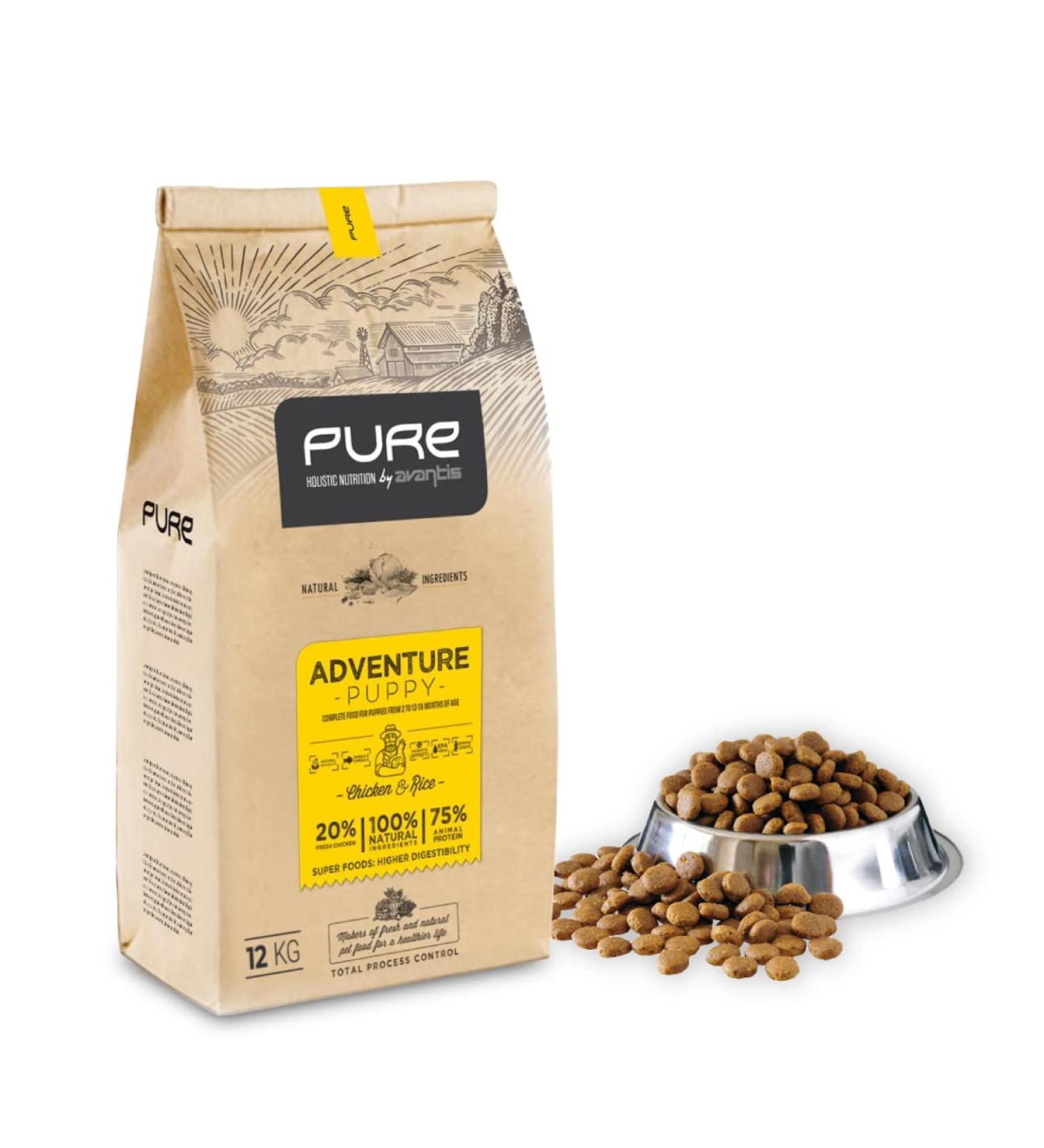 Avantis Pet Pure Adventure Puppy Dog Food for All Breeds - 12 kg - Food suitable for pregnant and nursing mothers - Highly Digestible with Chicken and Rice - Buy Online on GoSupps.com
