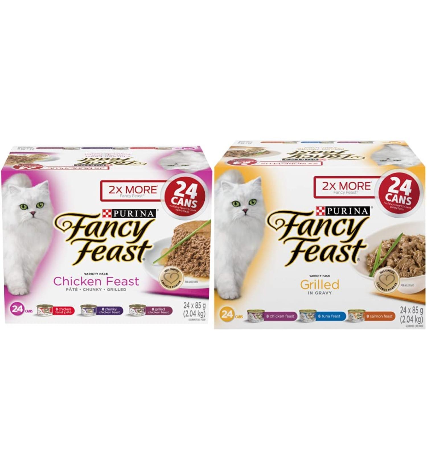 Fancy Feast Wet Cat Food - Chicken Feast Variety Pack + Grilled Variety Pack (24 Cans Each) Cat Food + Grilled Variety Pack - Buy Online on GoSupps.com