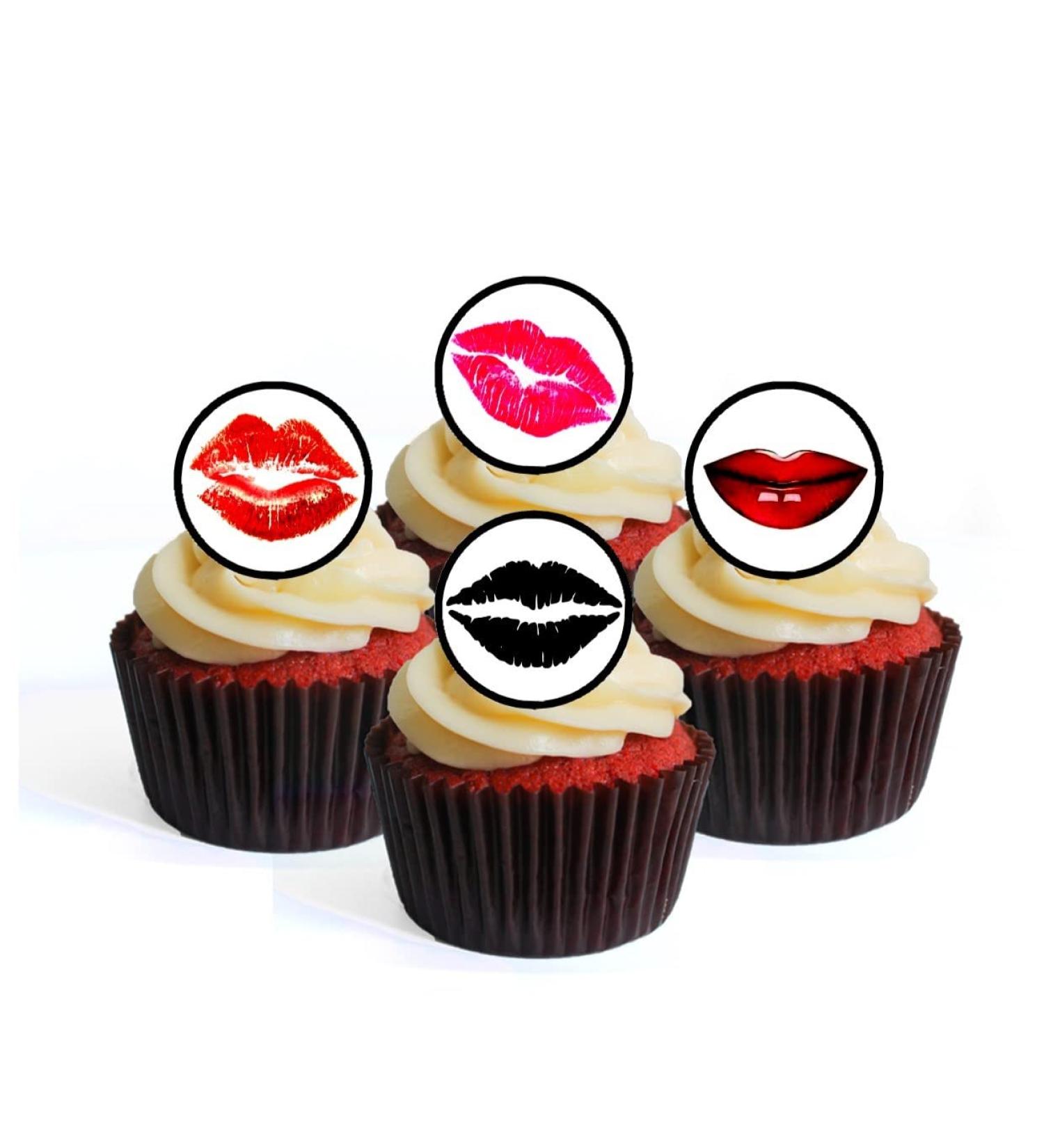 24 Lips Wafer Cupcake Toppers Edible Premium Thickness Sweetened Vanilla Wafer Card Cupcake Decorations - Buy Online on GoSupps.com