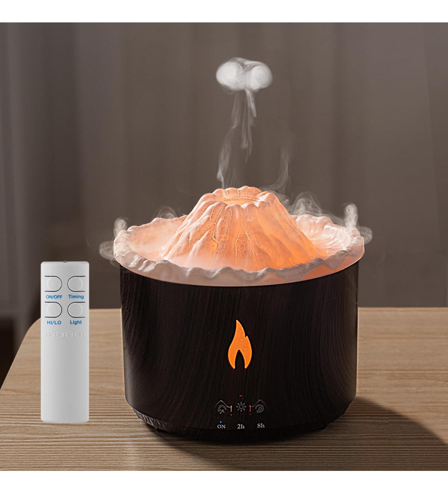 300ml Essential Oil Diffuser - Volcano Flame Aromatherapy Humidifier with Remote Control Timer & Night Lights - Perfect for Home & Office (Dark Wood Grain - Buy Online on GoSupps.com