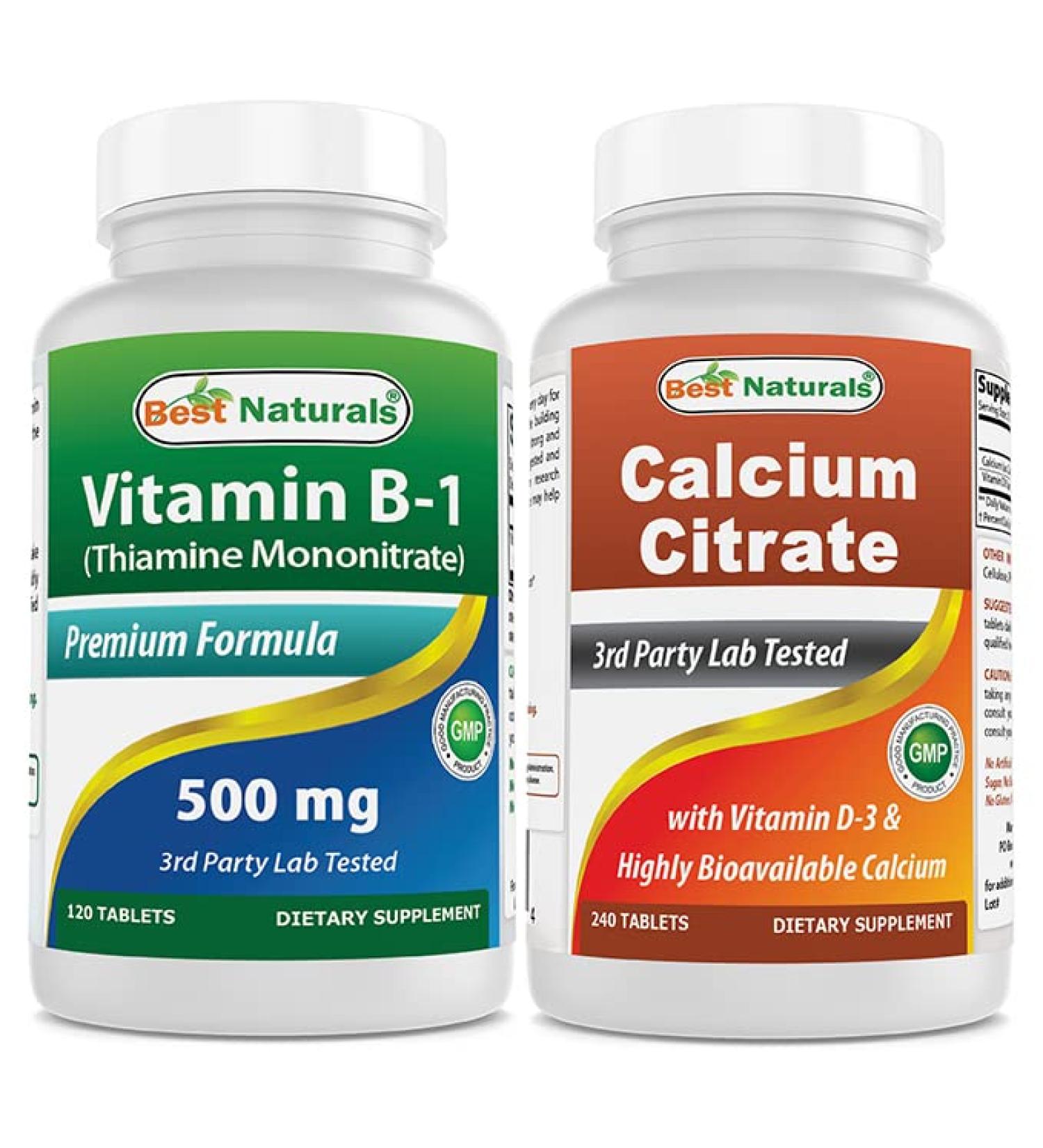 Best Naturals Vitamin B1 as Thiamine Mononitrate 500 mg & Calcium Citrate with Vitamin D-3 - Buy Online on GoSupps.com