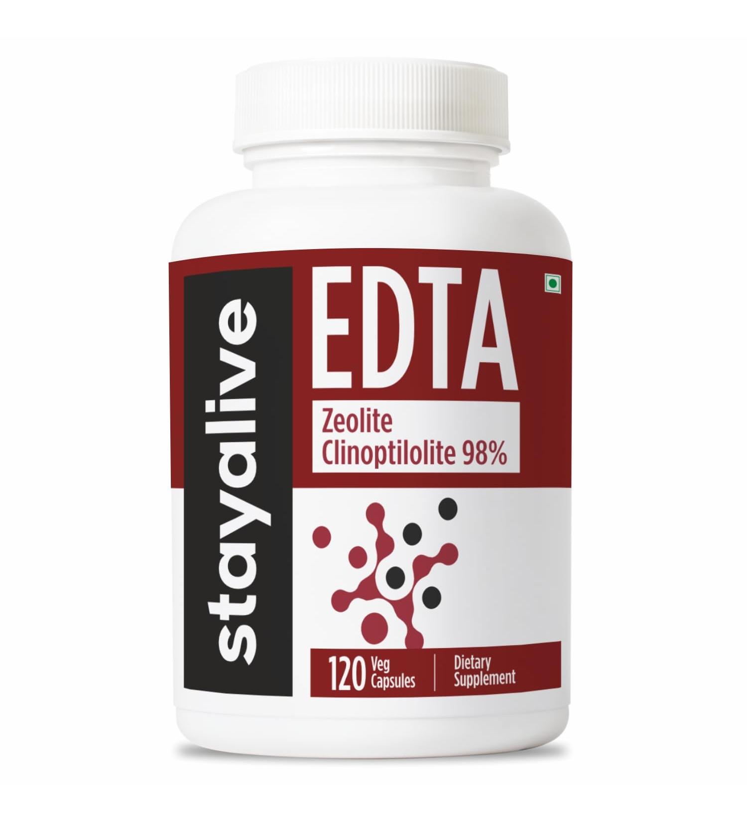 STAY ALIVE EDTA Capsules 1500mg with Zeolite 98% and Kale Extract Powder, 120 Pills, Non-GMO & Gluten Free Calcium Disodium EDTA Supplement - Buy Online on GoSupps.com