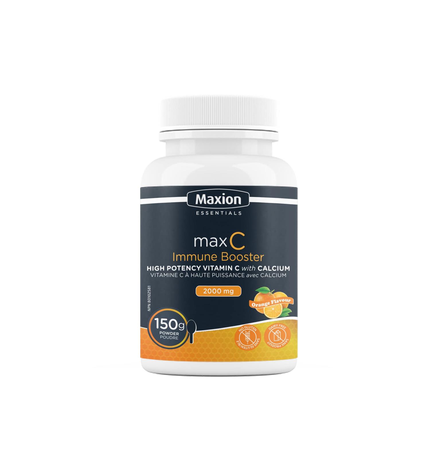 Maxion Vitamin C 2000mg with Calcium Supplement to Support the Immune System and Healthy Bones Cartilage Teeth and Gums Orange Flavour 150g Powder - Buy Online on GoSupps.com