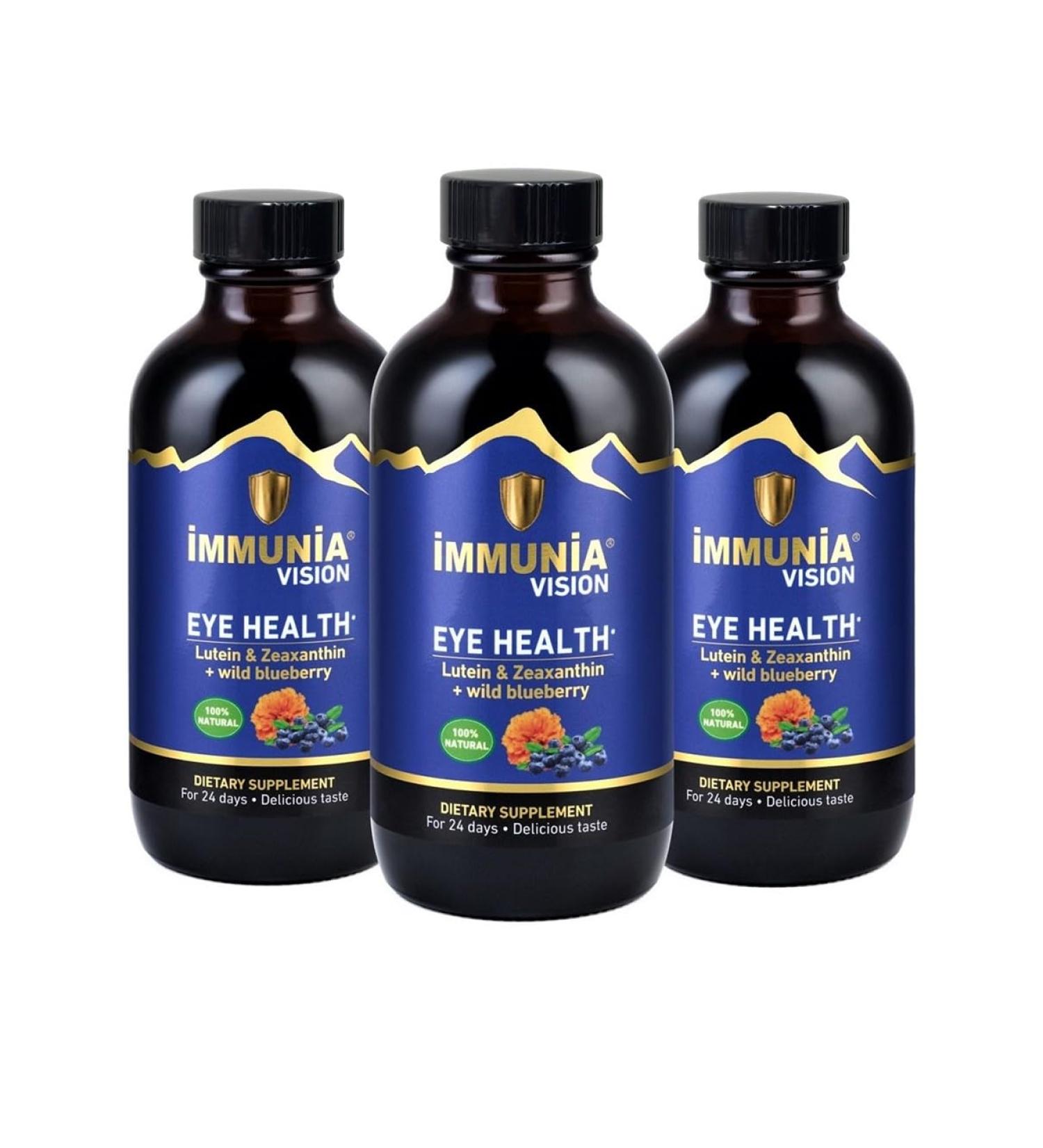 Immunia Vision. Lutein Wild Blueberry and Elderberry Concentrate. Eye Health Antioxidant Supplement. Concentrated Formula. Delicious Taste. 5 ml/Day. (3-Pack) 1 Count (Pack of 3) - Buy Online on GoSupps.com