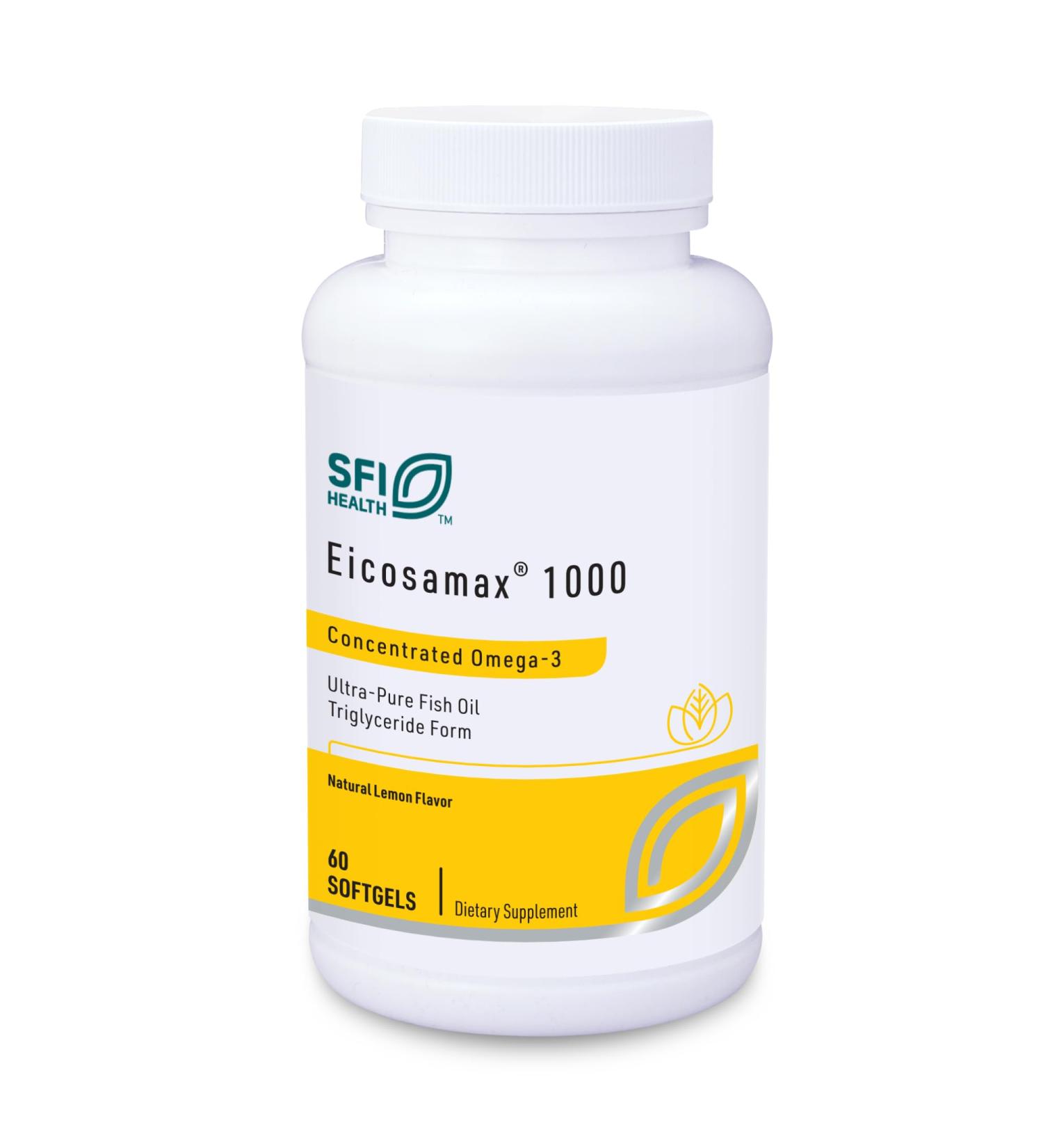 Klaire Labs SFI Health Eicosamax 1000 TG Fish Oil - 1000 mg EPA/DHA per Soft Gel, Ultra Pure Omega-3 Fish Oil Pills - Sustainably Sourced - Natural Lemon Flavor for No Fishy Burps (60 Softgels) - Buy Online on GoSupps.com