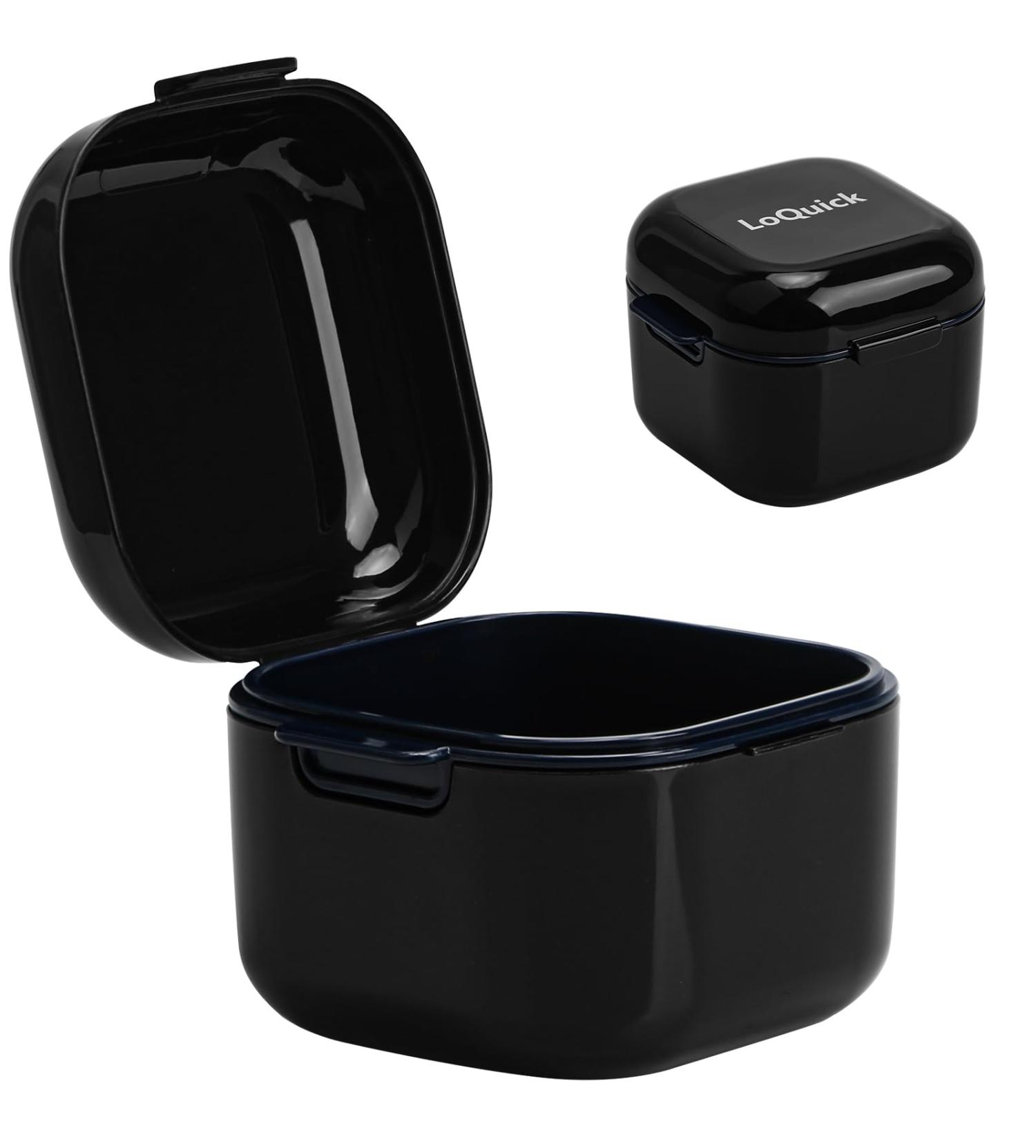 Loquick Denture Box with Sieve Hygienic Portable Container for False Teeth & Prosthesis Storage (Black) | International Shipping Available - Buy Online on GoSupps.com