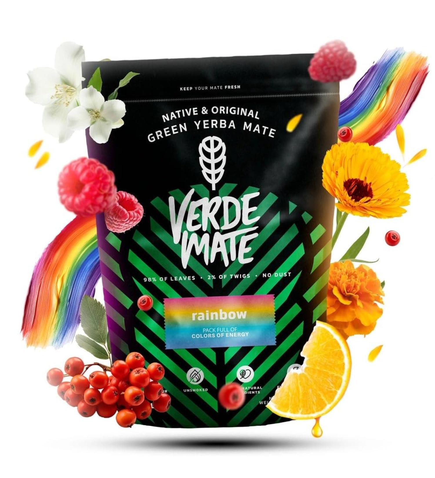  Verde mate Verde Mate Green Rainbow 400g Yerba Mate with fruits and flowers raspberry orange and jasmine flavor energy booster - Buy Online on GoSupps.com