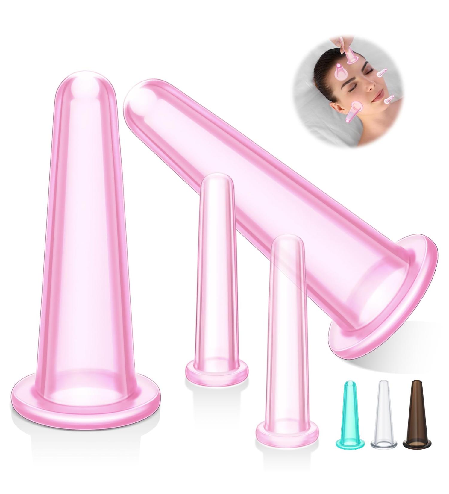 Threlaco 4 Pcs Face Cupping Set Facial Cupping Set for Face and Eye Massage Silicone Massage Vacuum Anti Aging Beauty Tool Facial Care(Pink) - Buy Online on GoSupps.com
