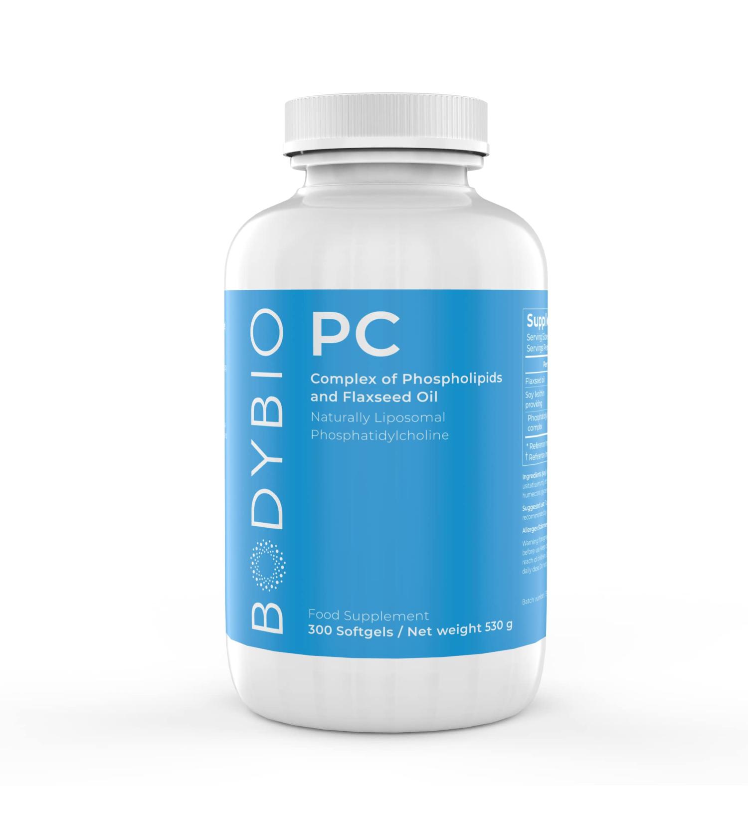 BodyBio PC Phospholipids and Flaxseed Oil Capsules | High Absorption Liposomal Supplement | 300 Count Pack | High Potency Formula - Buy Online on GoSupps.com