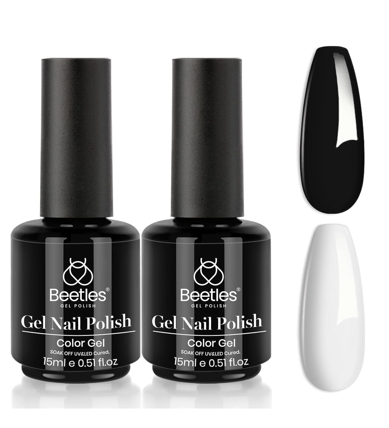 Beetles Gel Nail Polish Kit- 2 Pcs 15ml Black And White Gel Polish Black Winter Gel Nail Polish Black Nail Polish Soak Off Led Gel Polish Nail Art Manicure Salon Diy at Home - Buy Online on GoSupps.com