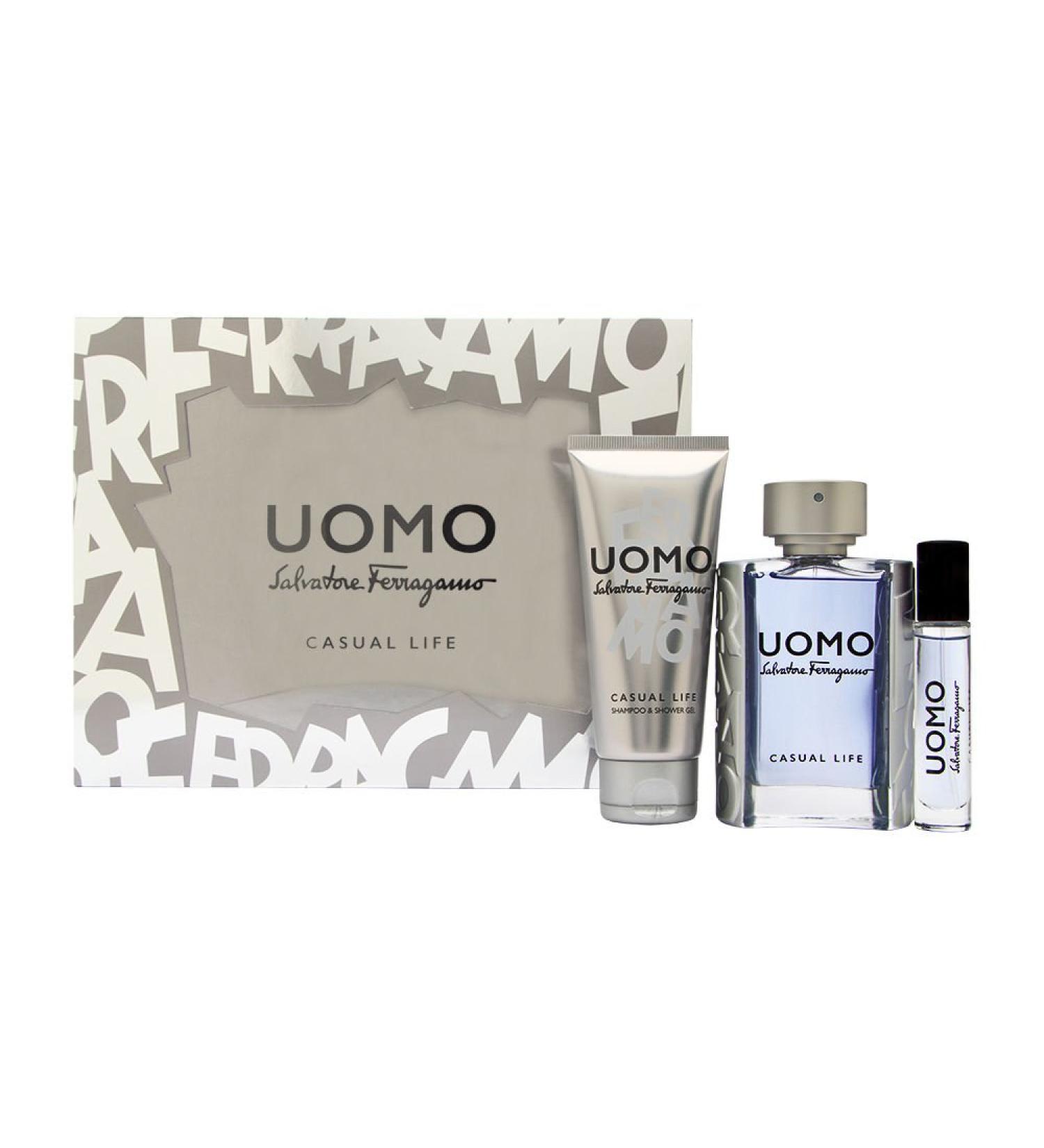 Salvatore Ferragamo Uomo Casual Life 3 Piece set: 3.4 oz EDT Spray + 3.4 oz Shower Gel + 0.33 oz EDT