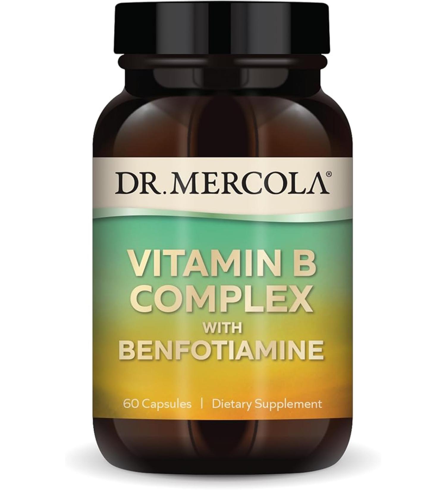 Dr. Mercola Vitamin B Complex with Benfotiamine Dietary Supplement, 30 Servings (60 Capsules), Supports Mood and Energy Production, Non GMO, Soy Free, Gluten Free - Buy Online on GoSupps.com
