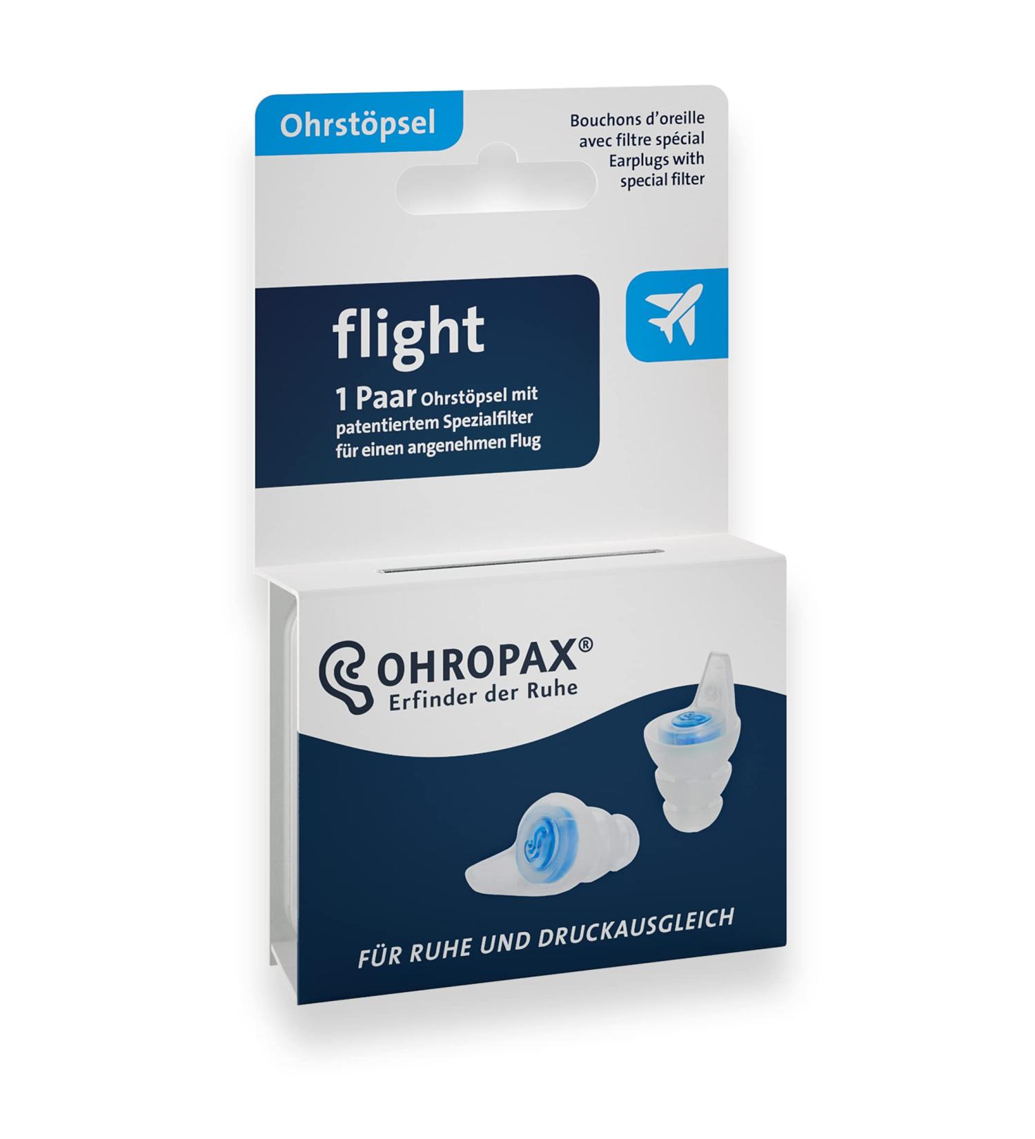 Ohropax Flight Earplugs - Patented Filter for Comfortable Flying - 1 Pair for Noise Reduction - Buy Online on GoSupps.com
