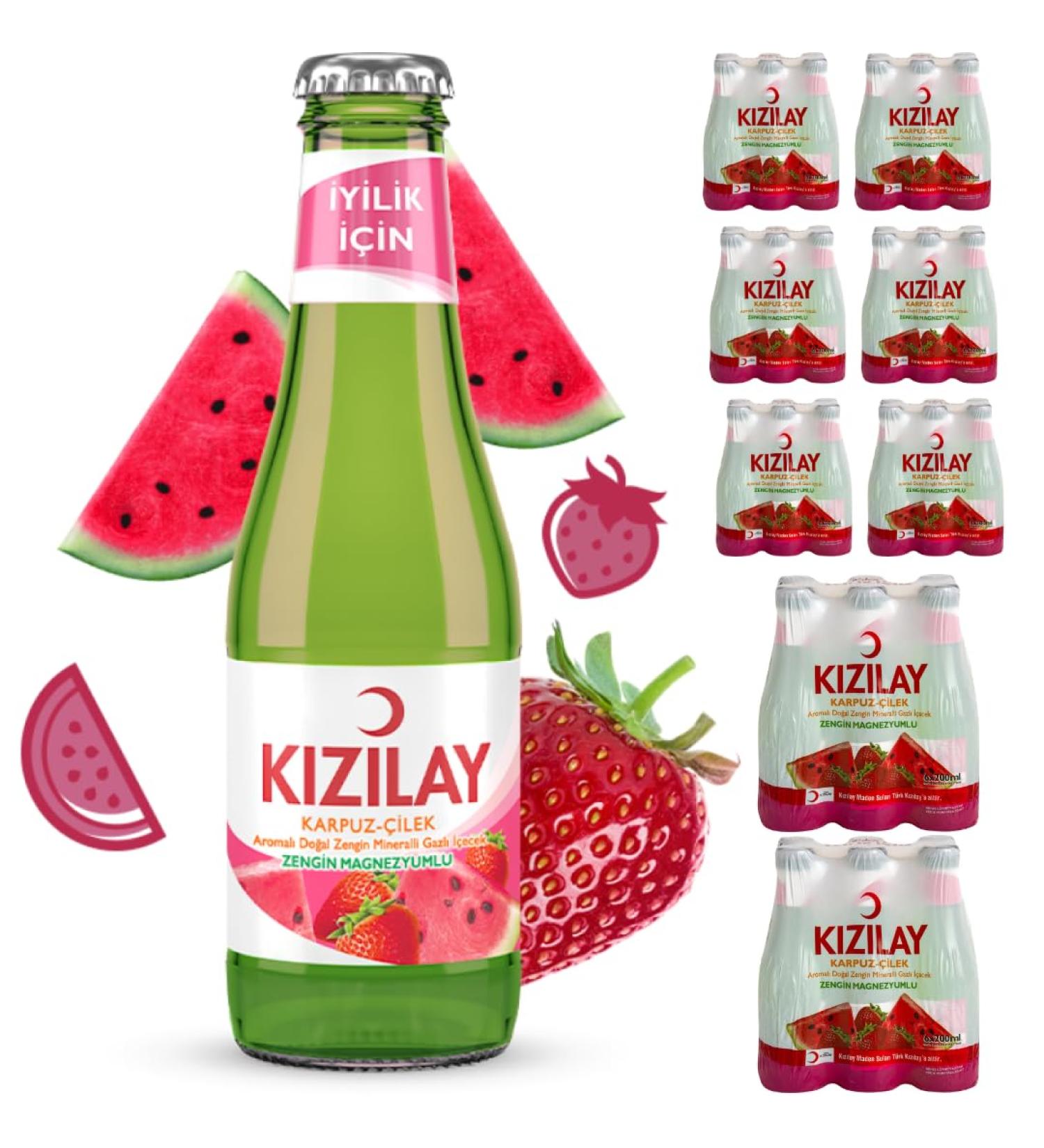 KIZILAY 48 Bottles Natural Mineral Water with Watermelon and Strawberry Flavor Rich Mineral Water with Bicarbonate and Sodium Pufai Grocery - Buy Online on GoSupps.com