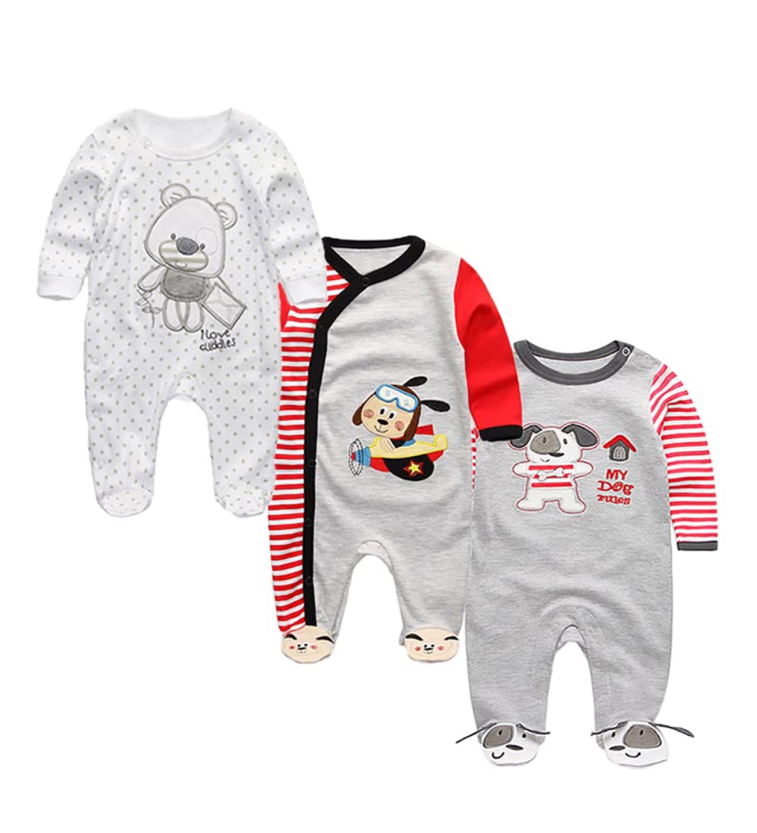 MAMIMAKA Unisex Cotton Rompers Pajamas Set | 9-12 Months | 3-Piece Long Sleeve Footed Jumpsuit for Boys & Girls - Buy Online on GoSupps.com