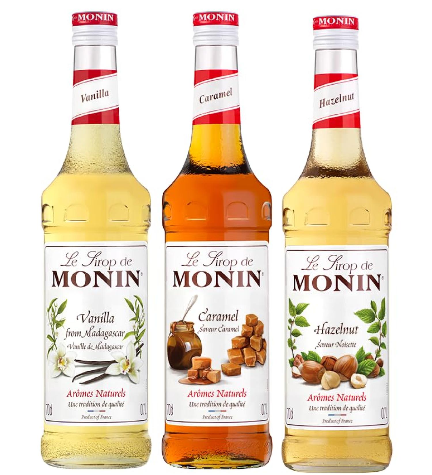 MONIN - Vanilla Caramel and Hazelnut Assortment for Coffee Hot Chocolate Cappuccino Latte - Natural Flavors - 3x70 cl - Buy Online on GoSupps.com