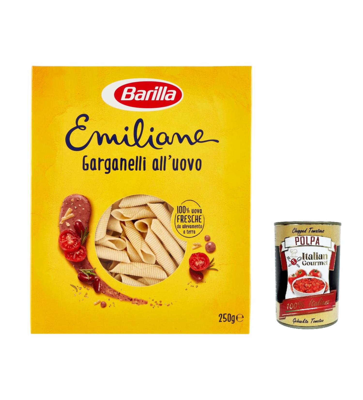  Italian Gourmet E.R. Barilla Egg Pasta Le Emiliane Garganelli Egg Pasta 250g + Italian Polpa Gourmet 400g Set of 3 - Buy Online on GoSupps.com
