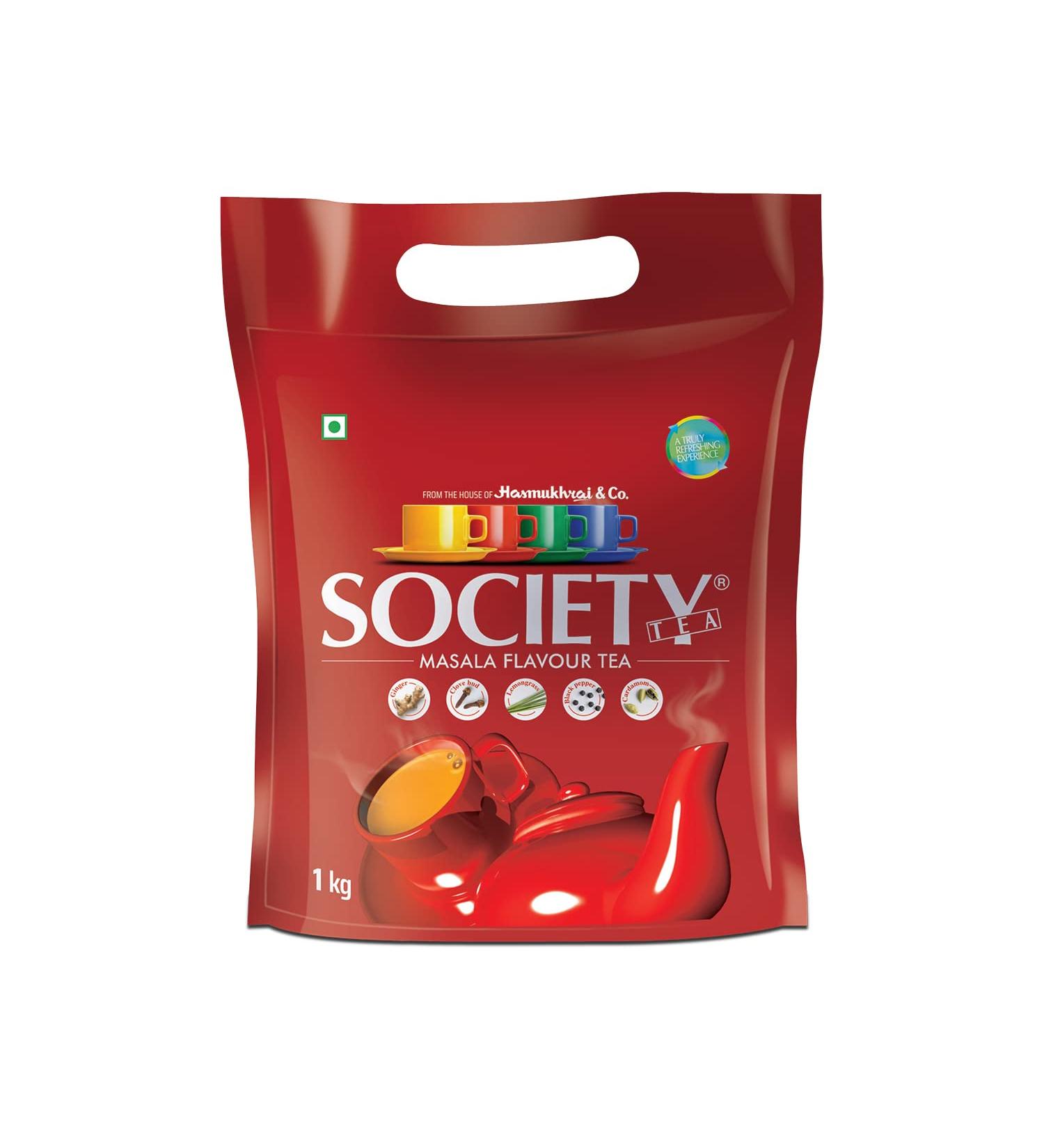 Society Tea Masala Chai | Paquet de 1 kg | 1 pi ce | Fabriqu avec cardamome gingembre clou de girofle poivre noir et citronnelle | Th masala classique 1 kg (Pack of 1) - Buy Online on GoSupps.com