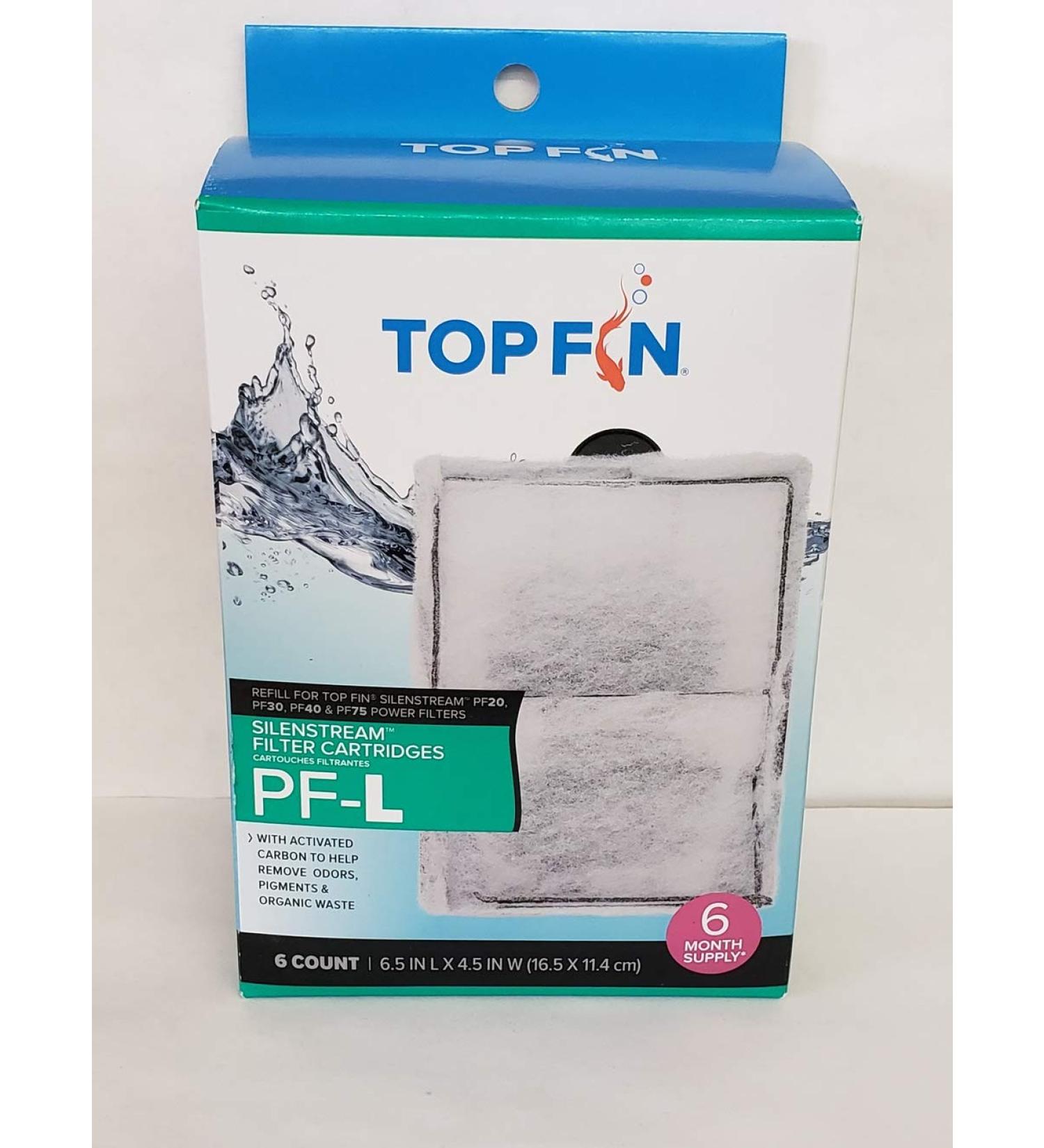Top Fin Manufacturer. Silenstream Large PF-L Filter Cartridges Refill for PF30, PF40 and PF75 Power Filters 6.5in x 4.5in 6 Count (Pack of 1)