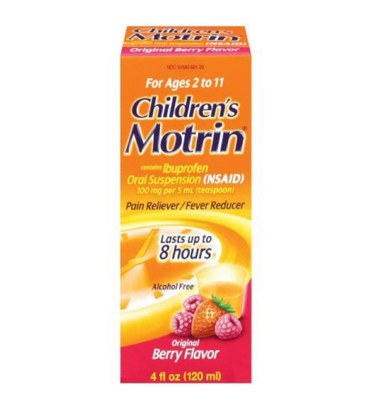 Motrin Children's Ibuprofen Oral Suspension Original Berry Flavor 100 mg Original Berry Flavor 4 oz (Pack of 3)