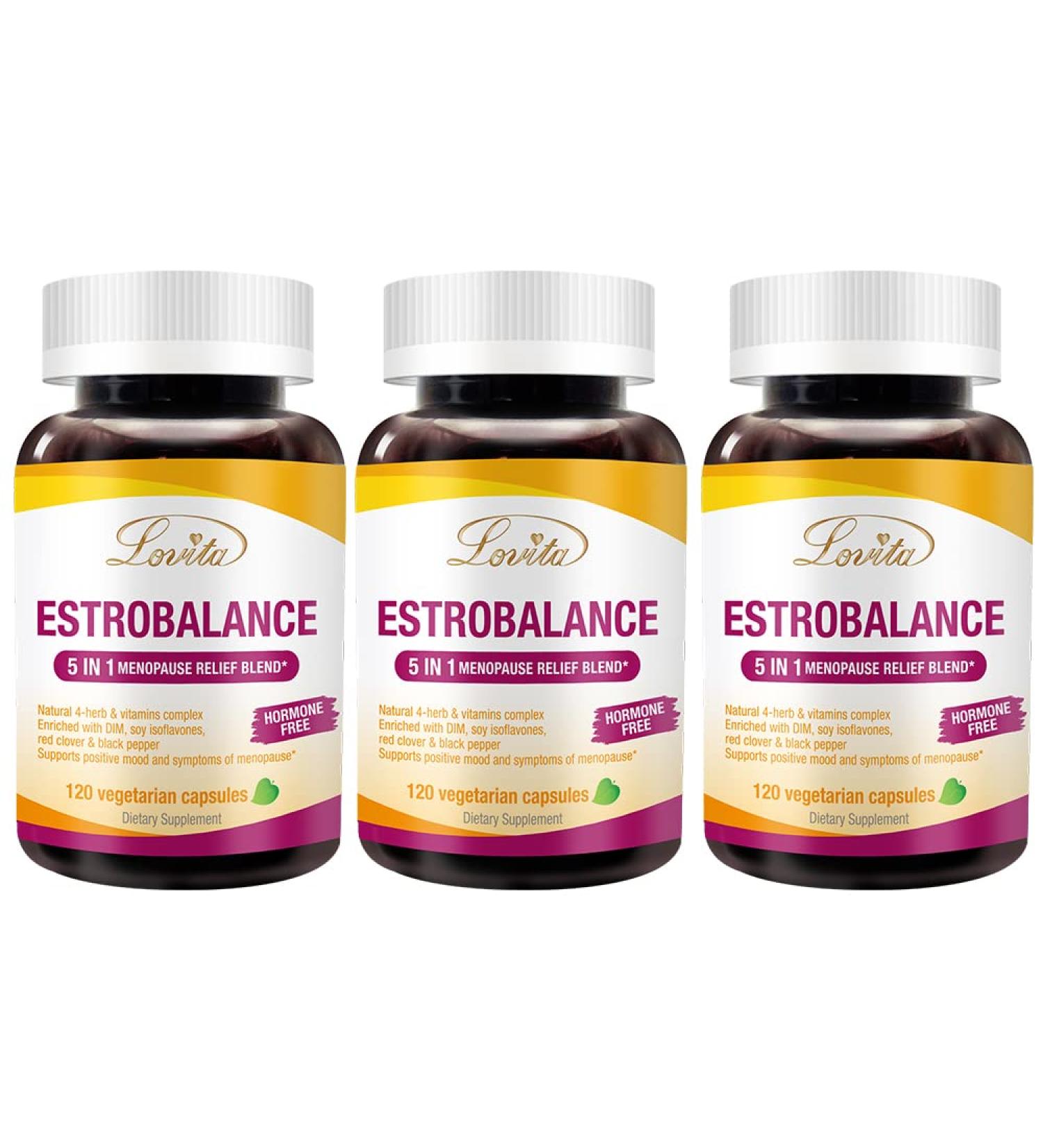 Lovita Menopause Supplements for Women - DIM Complex Soy Isoflavones Red Clover & Vitamin D3 for Hormone Balance - 120 Vegetarian Capsules (Pack of 3 - Buy Online on GoSupps.com