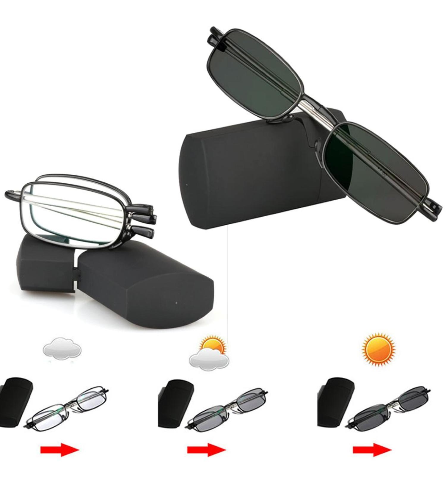 Photochromic Folding Readers - Compact Black Glasses (1.0x) - UV Protection & Sunlight Transition - Buy Online on GoSupps.com