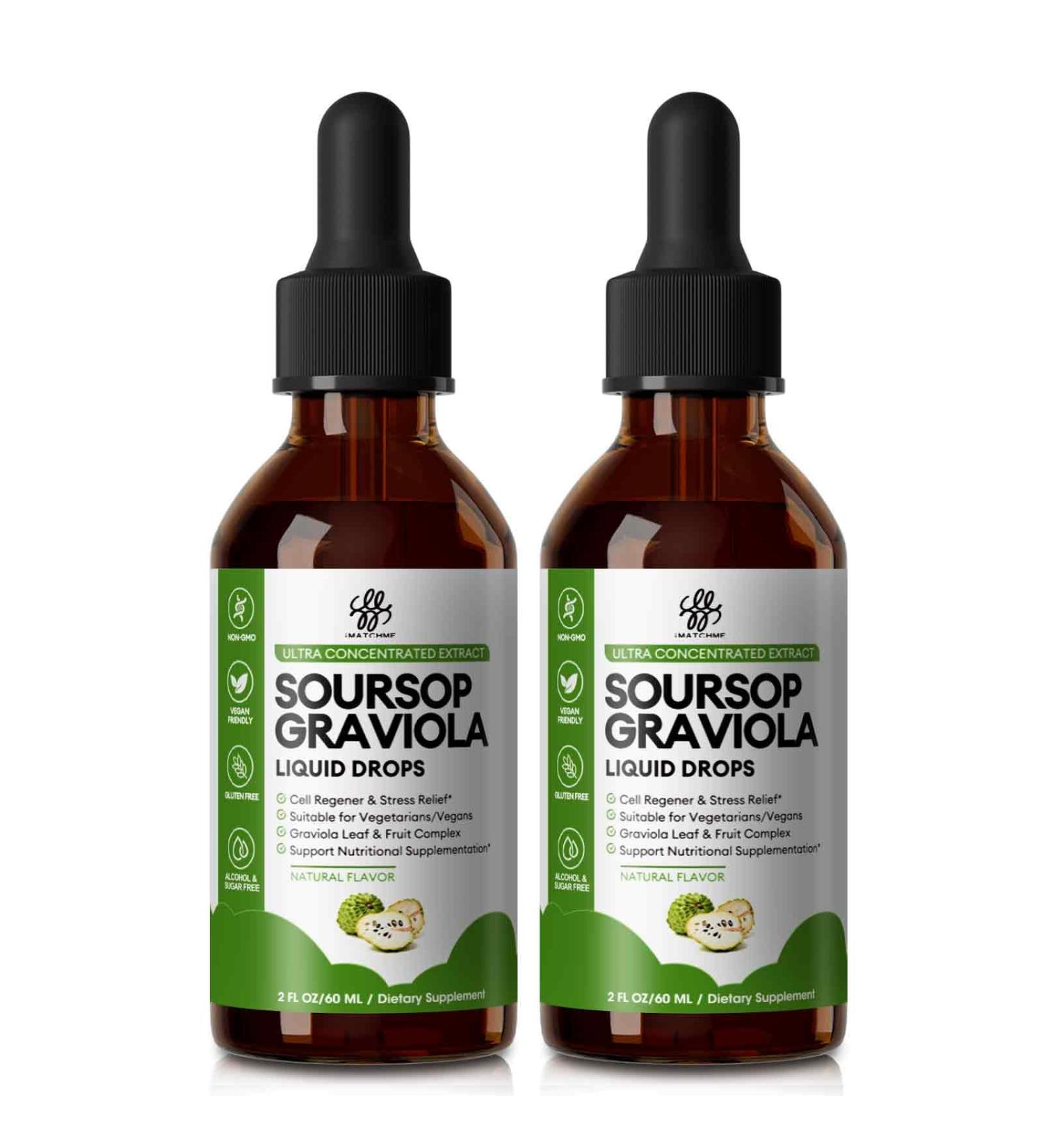 iMATCHME (2 Pack Soursop Graviola Liquid Drop for Cell Support & Regeneration, Immune System and Gut Health Support, Pure Soursop Bitters Liquid, High Absorption, Sugar/Gluten Free, Natural Flavor Original 2 Fl Oz (Pack of 2) - Buy Online on GoSupps.com