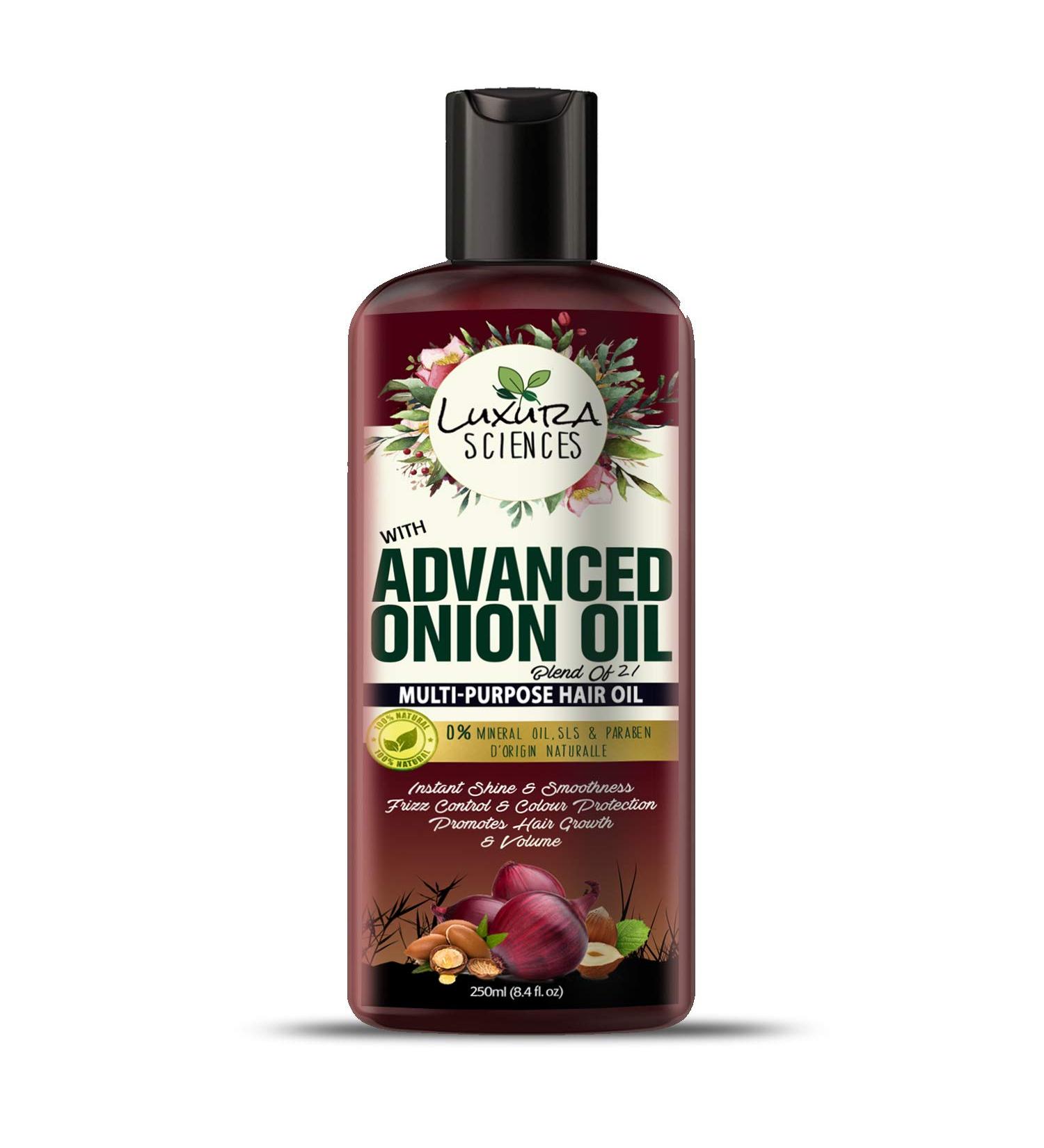 Luxura Sciences Advanced Onion Hair Oil 250ml - Enriched with Vitamin A and E Essential Oils for Winter Special - Buy Online on GoSupps.com