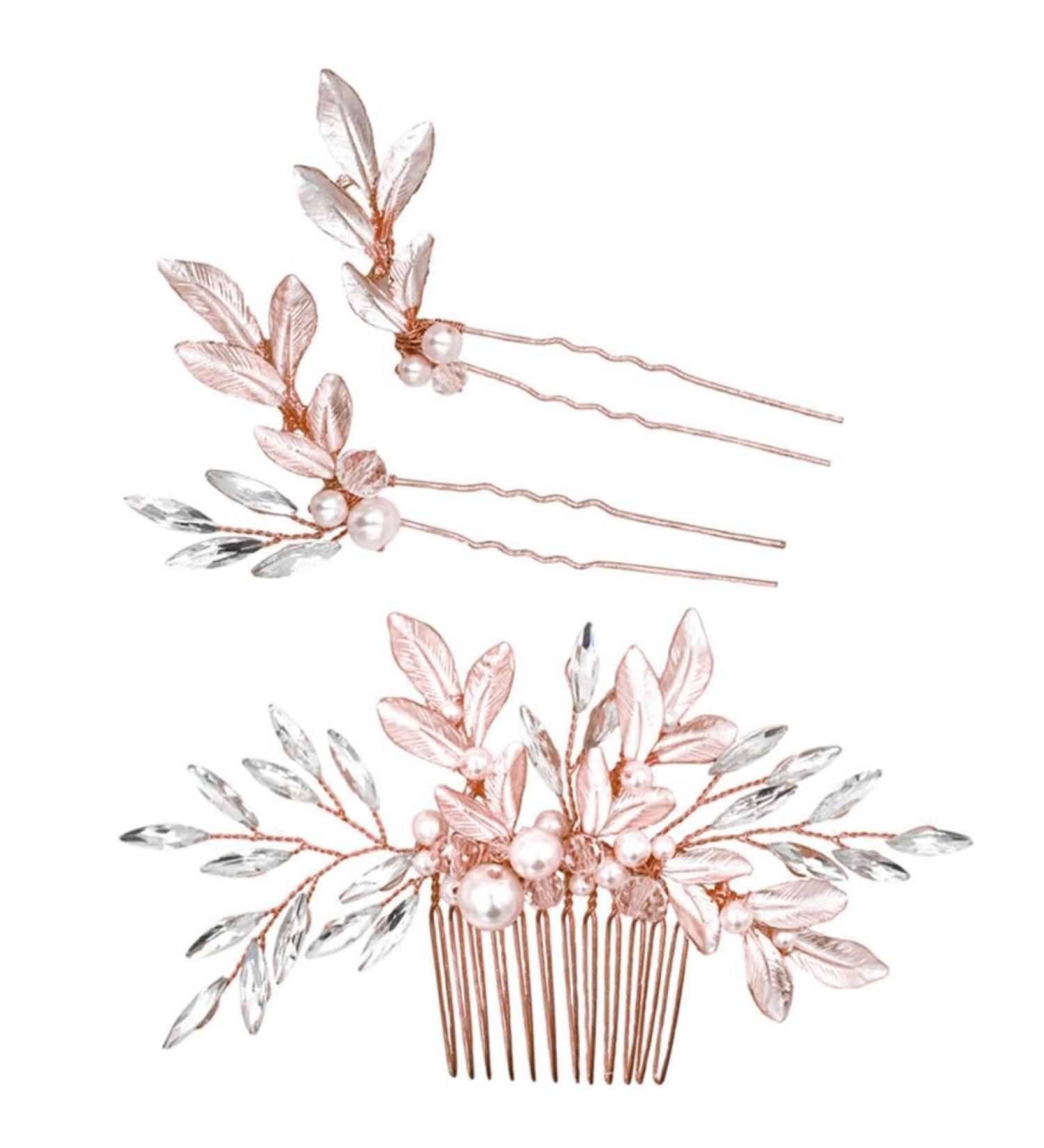 Leaf Elegant Wedding Hair Comb: Classic Bridal Hair Piece Accessory Side Clip with Vintage Retro Girls Woman Bride Pin Hair 2 - Buy Online on GoSupps.com