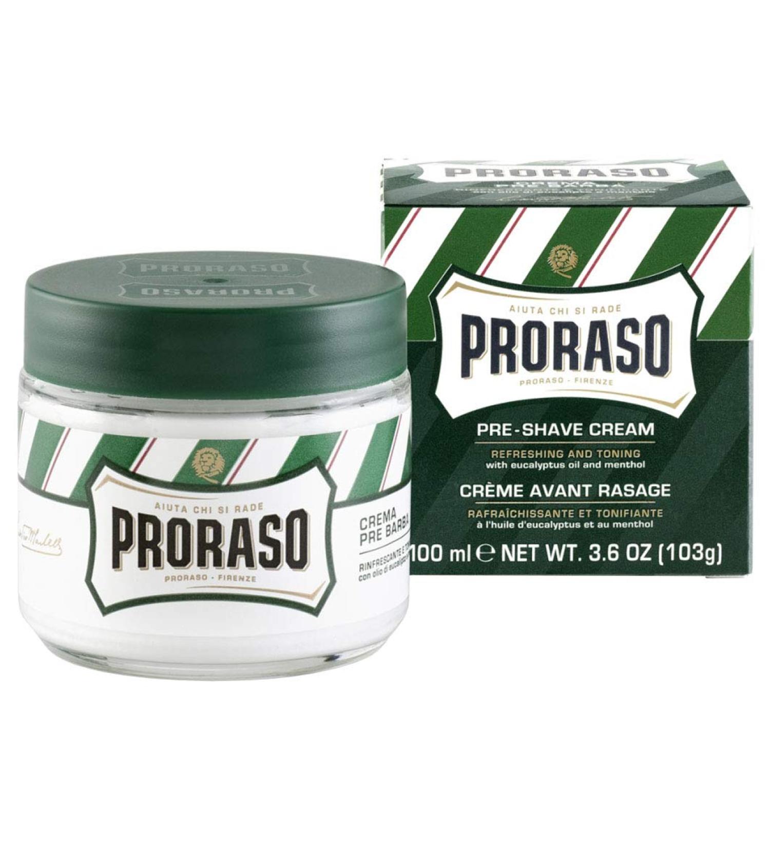 PRORASO 6 x 100 ml Green Eucalyptus and Menthol Oil Pre-Shave Cream