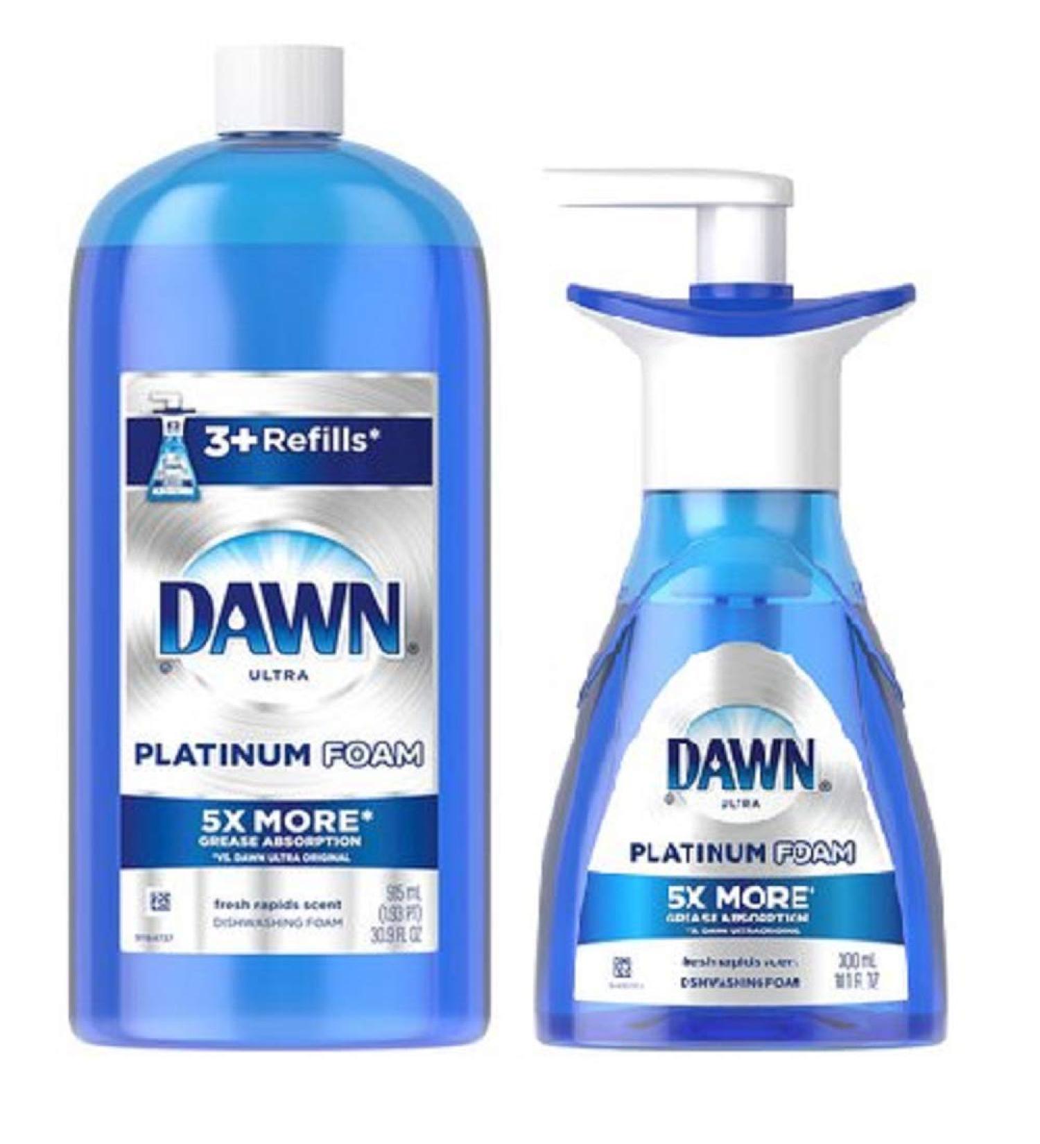 Dawn Platinum Erasing Dish Foam, Dishwashing Soap Pump And Refill Fresh Rapids Scent Kit 2 Piece Assortment