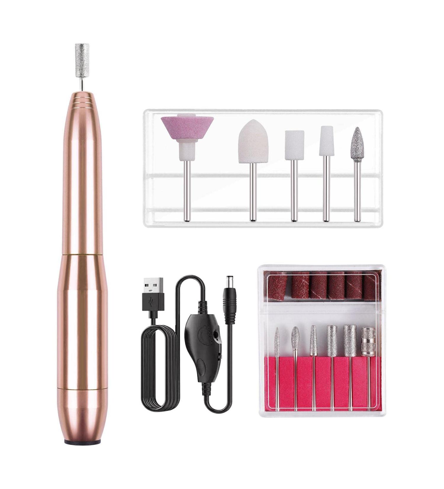 Electric Nail Drill Kit Professional Nail File Machine USB Nail Grinder Sanding and Polishing Tool Home Salon Use Nail Tools Champagne - Buy Online on GoSupps.com