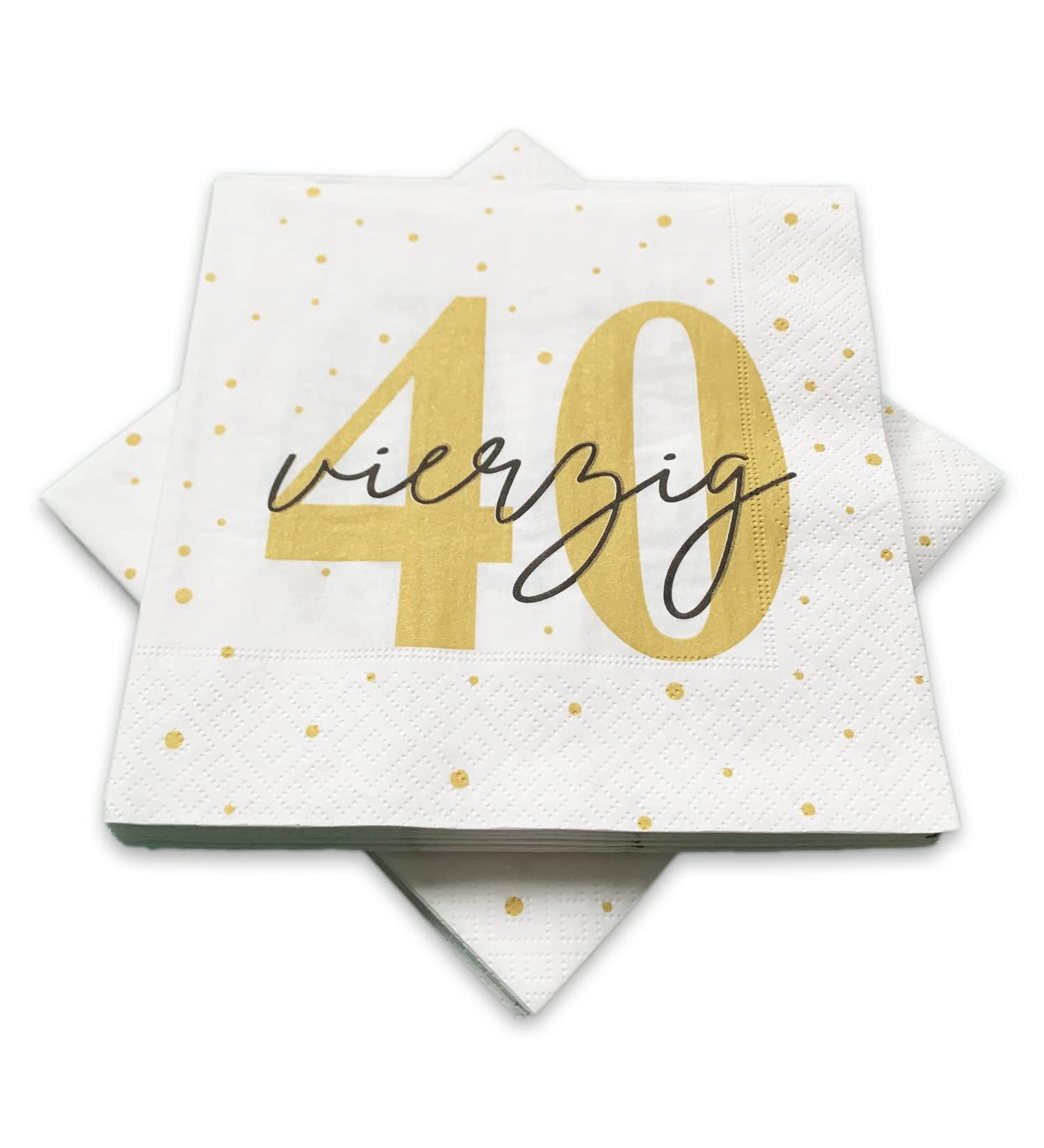 20 napkins for 40th birthday 33x33 cm - white gold black
