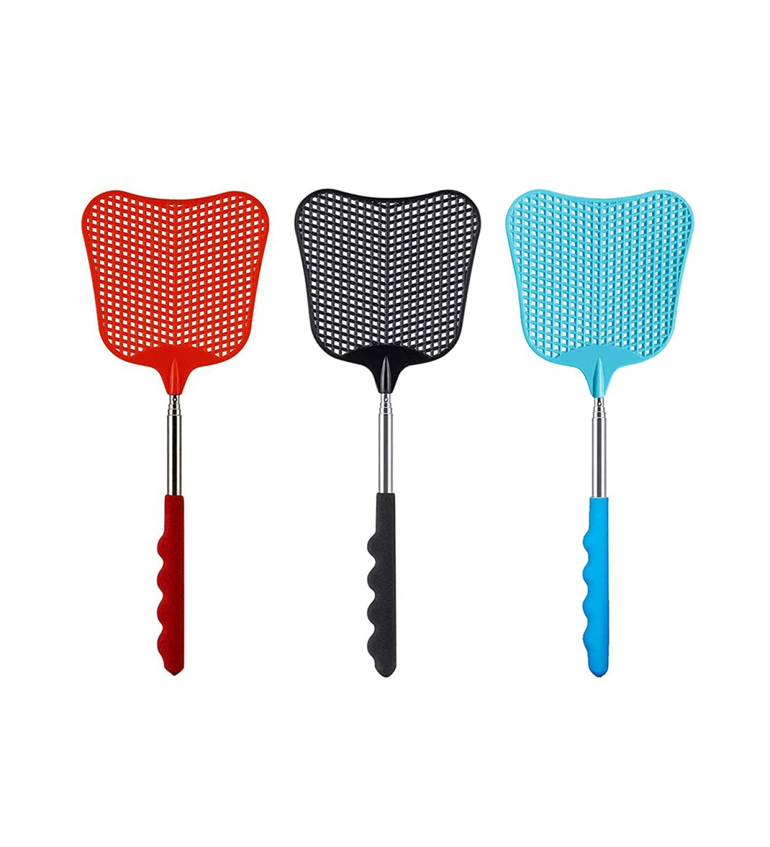 Extendable Fly Swatter 3 Pcs Durable Heavy Duty Plastic Manual Swat Pest Swatter with Extendable Stainless Steel Handle for Office Home School Swat Pest Fly(Black Red Blue) - Buy Online on GoSupps.com