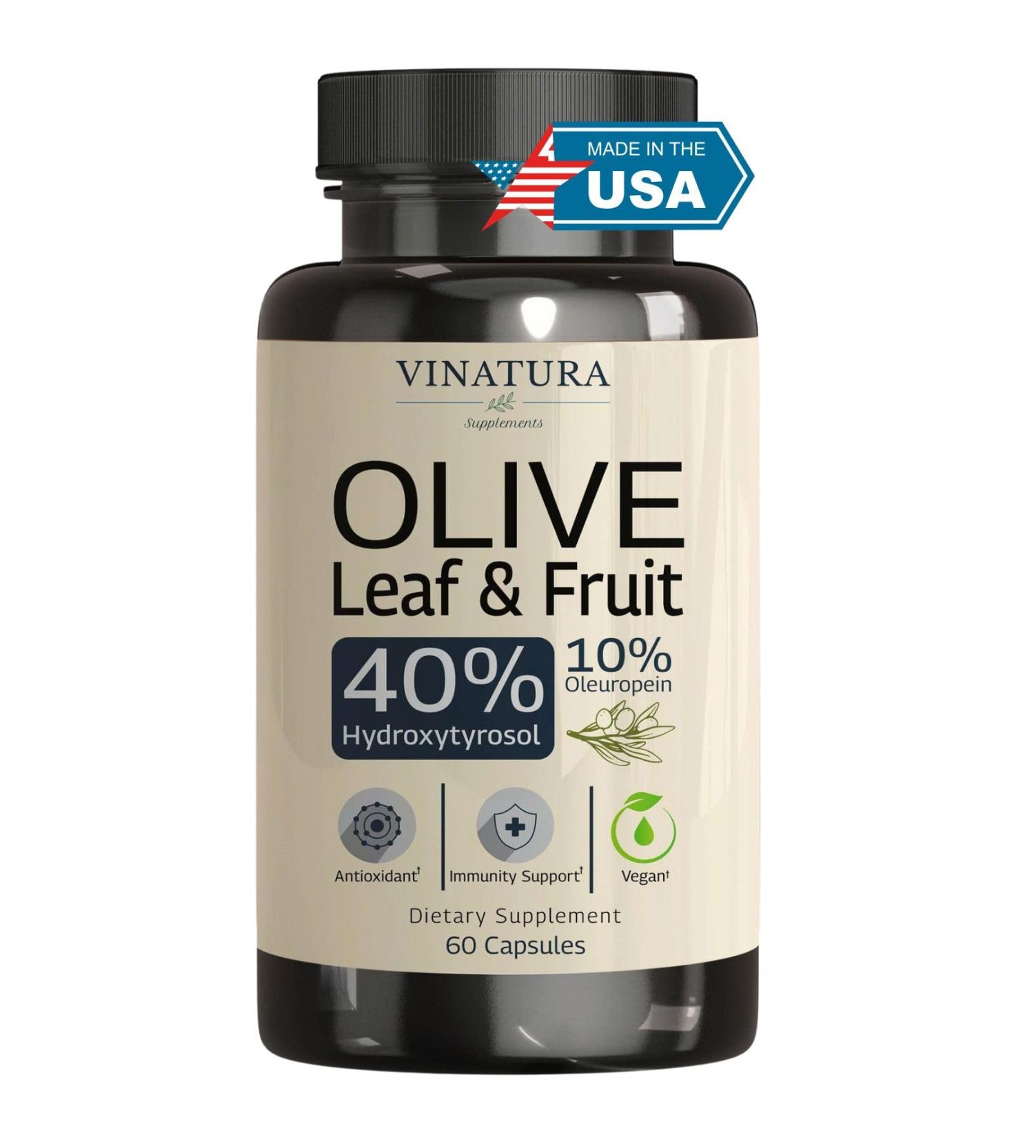 VINATURA Hydroxytyrosol Supplement Olive Leaf Extract - 40% Hydroxytyrosol Olive Fruit Extract 10% Oleuropein Olive Leaf Extract Capsules - 60 Capsules - Buy Online on GoSupps.com