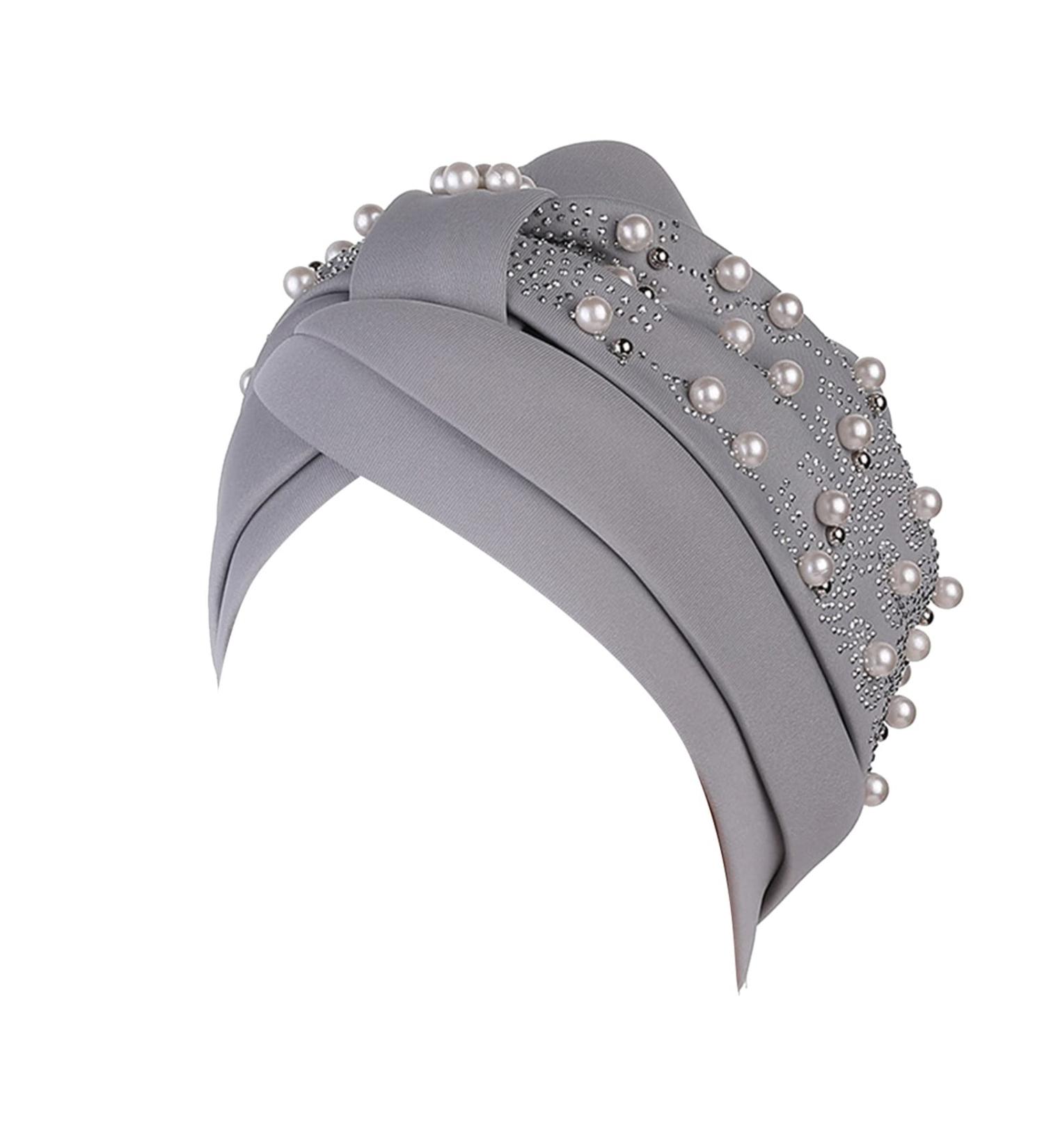 Women's Grey Floral Turban Cap - Bedazzled Slouchy Headwear | One Size - Buy Online on GoSupps.com