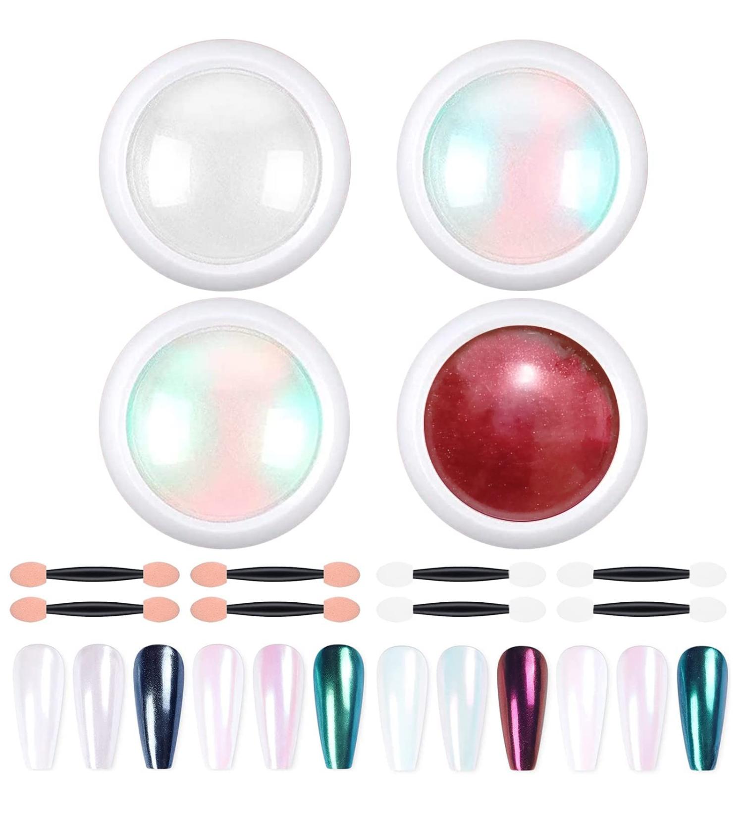 Chrome Nail Powder Set - Metallic Mirror Effect, Mermaid Aurora, White Pearl, Holographic Glitter Dust - Nail Art Decoration Kit - Buy Online on GoSupps.com
