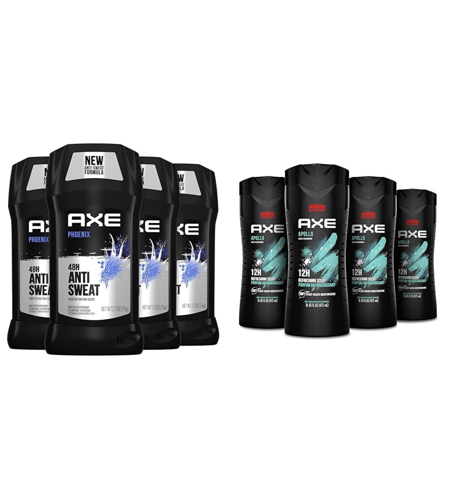 AXE Antiperspirant Deodorant for Men Phoenix 4PK 48H Sweat & Body Wash Apollo 4 Count for Long Lasting Freshness Sage & Cedarwood Men's Body Wash with Odor-Busting Prebiotics 16 oz - Buy Online on GoSupps.com