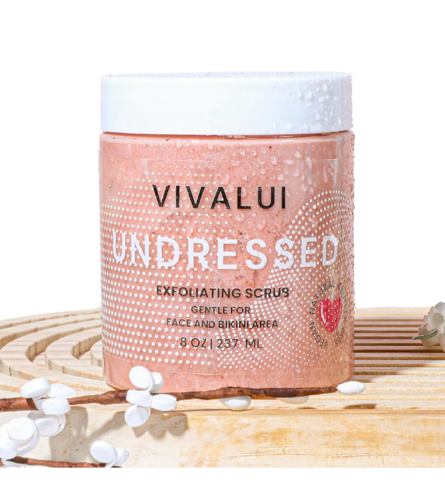 Vivalui Undressed Exfoliating Facial Scrub with Lactic Acid - Gentle Daily Exfoliator for Clear Smooth Hydrated Skin | 2oz & 8oz - Buy Online on GoSupps.com