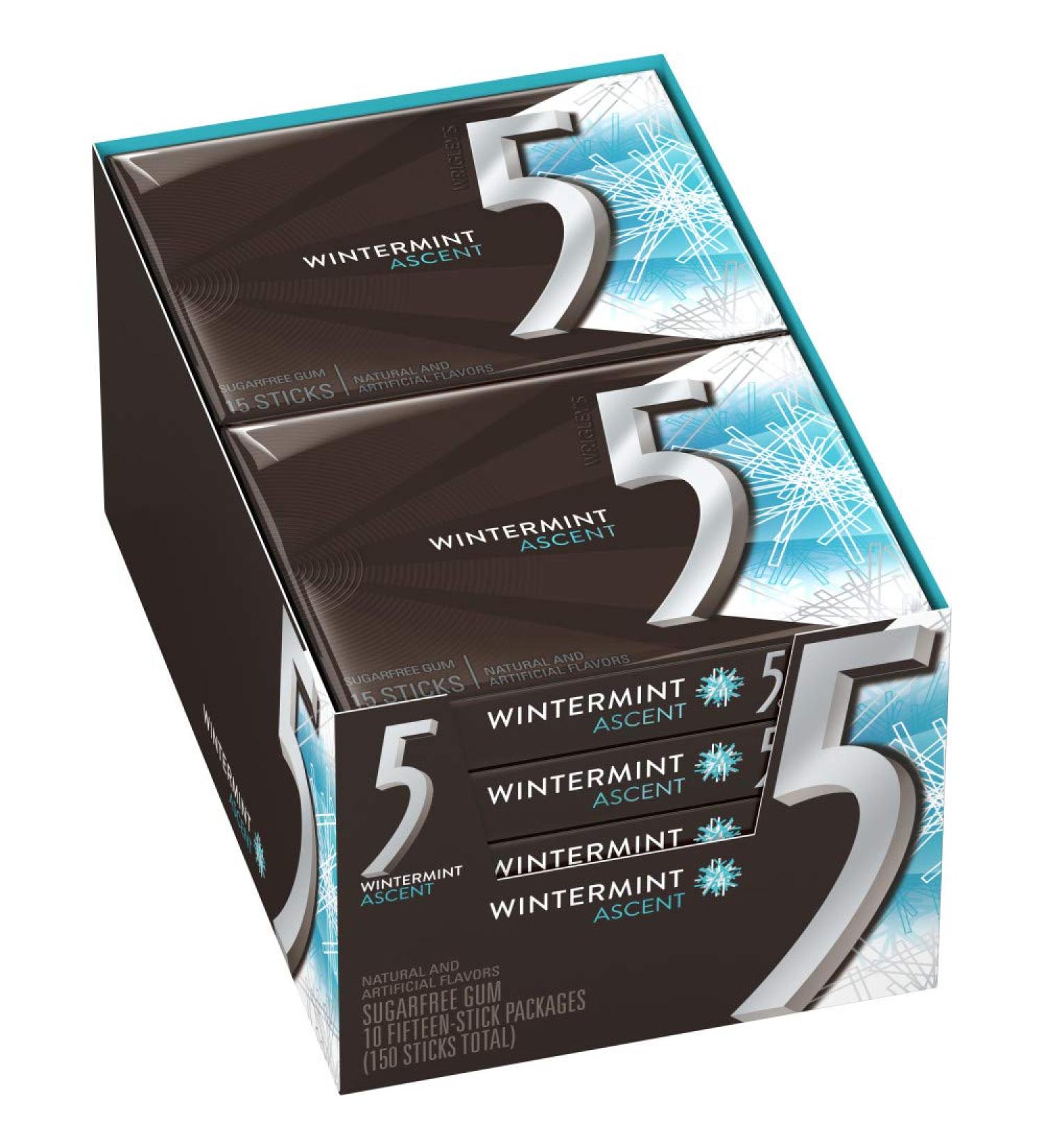 5 Gum Winter-Mint Ascent Sugar-Free Gum 15 ct - Pack of 10 | Wintermint Ascent - 150 Total Pieces - Buy Online on GoSupps.com