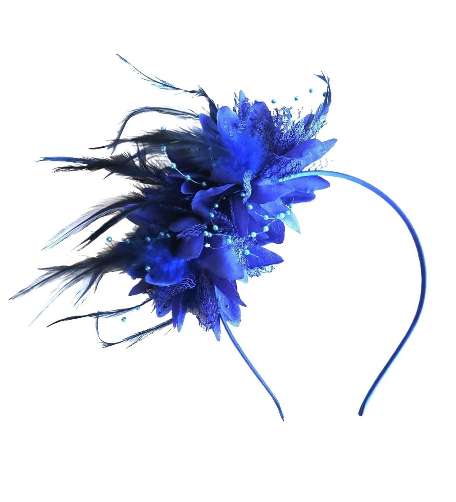 Elegant Wedding Feather Flowers Hair Fascinators Headdress Hat for Woman Cocktail Party Headband Accessories(Color:Blue) - Buy Online on GoSupps.com