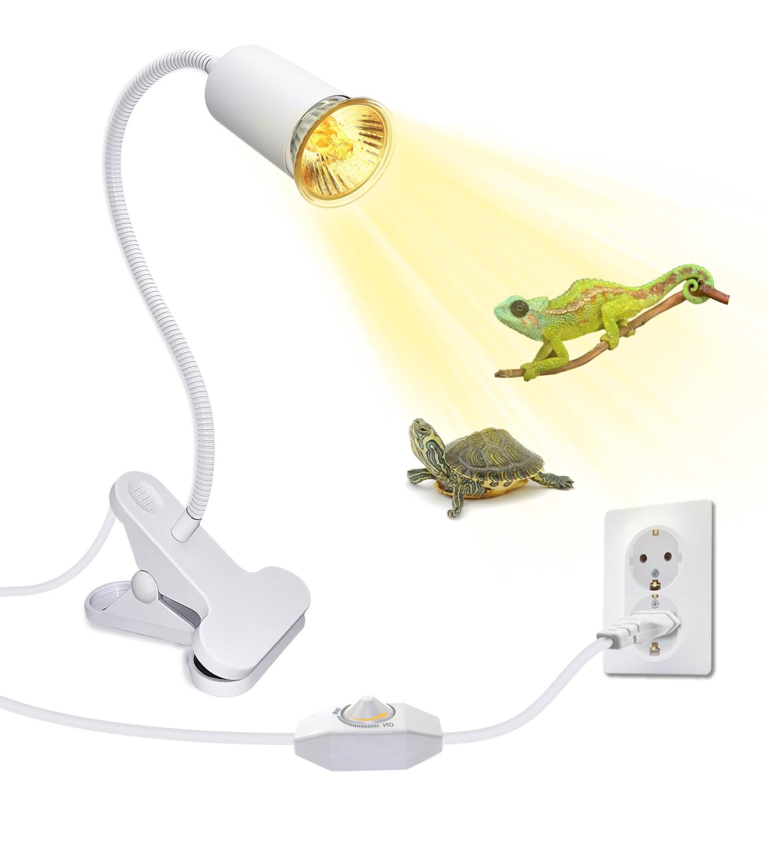 WPQiuzs Turtle Heat Lamp - 240cm Cable E27 UVA UVB Ceramic Heating Lamp for Reptiles Adjustable Clip & Swan Neck for Lizards & Turtles - Buy Online on GoSupps.com