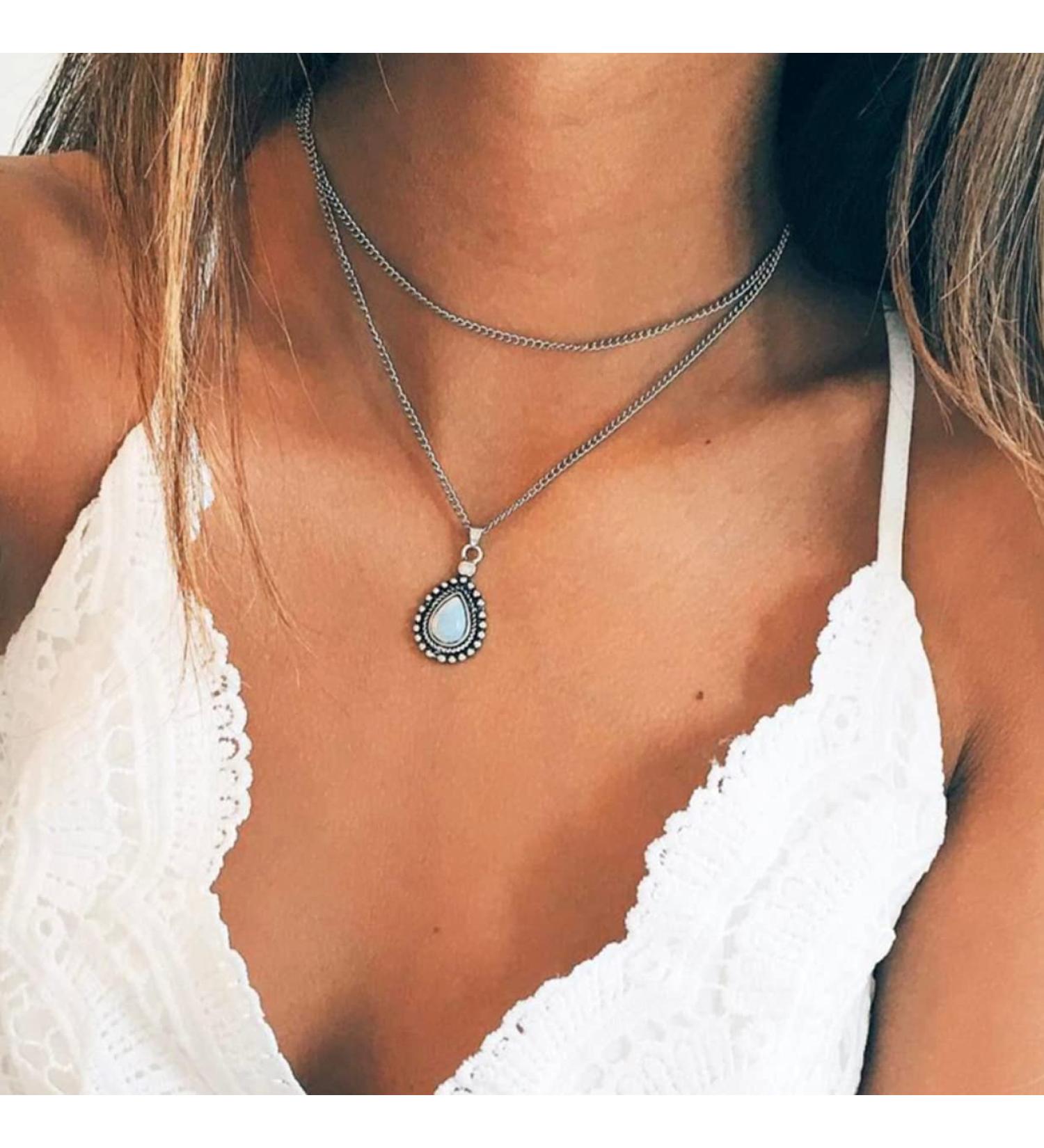 Anlagrace Halloween Opal Layered Choker Necklace - Gemstone Statement Jewelry - Buy Online on GoSupps.com