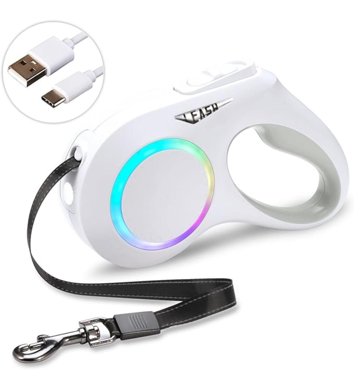 DISSICE Retractable Dog Leash with LED Light 16ft & Anti-Slip Handle for Dogs up to 66 lbs 360 Tangle-Free One Button Brake & Lock(Ivory) Ivory+rainbow Ring - Buy Online on GoSupps.com