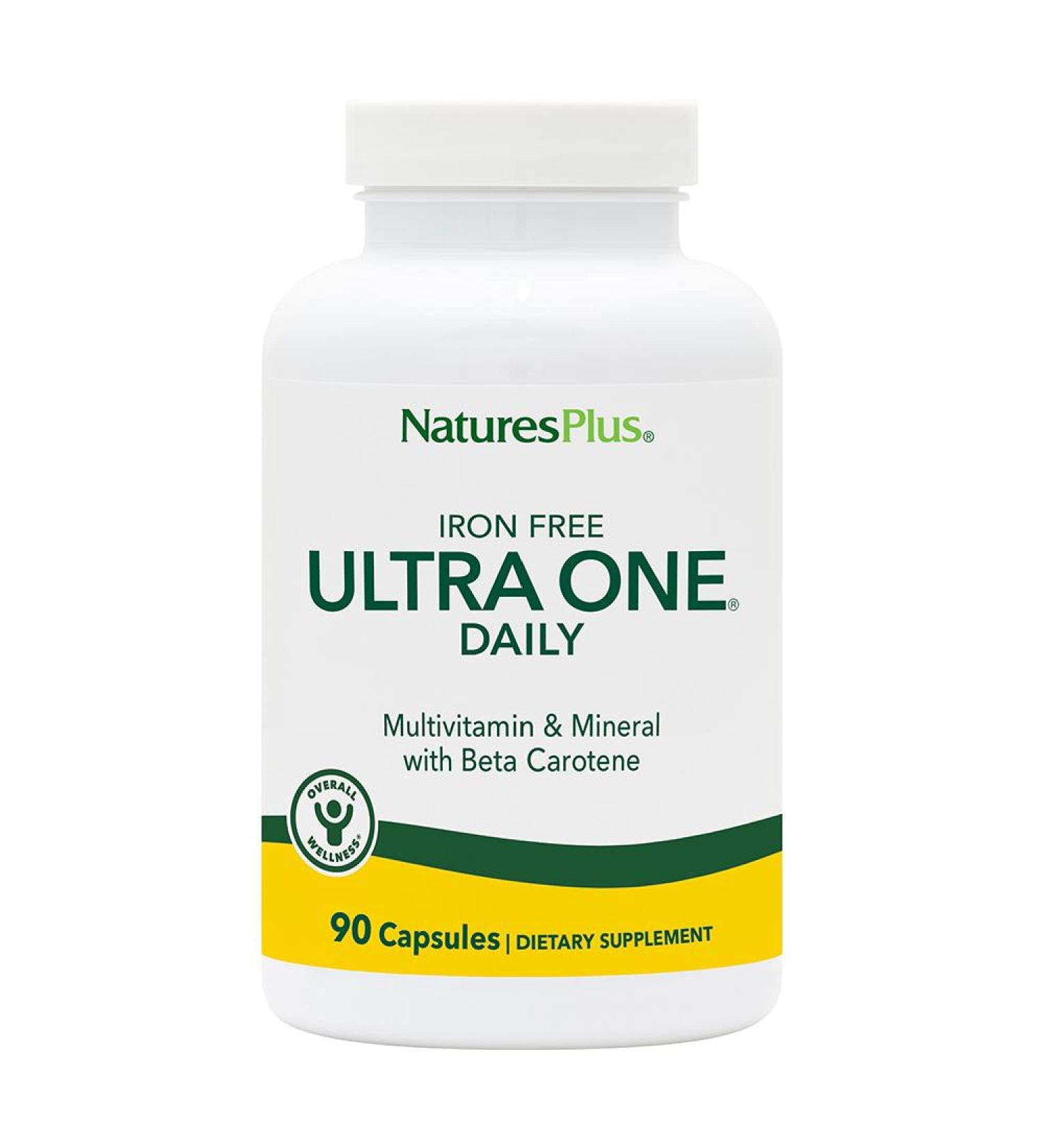 NaturesPlus Ultra One Iron Free - 90 Capsules - High Potency Daily Multivitamin & Mineral Supplement for Natural Energy - Vegetarian & Gluten-Free - Buy Online on GoSupps.com